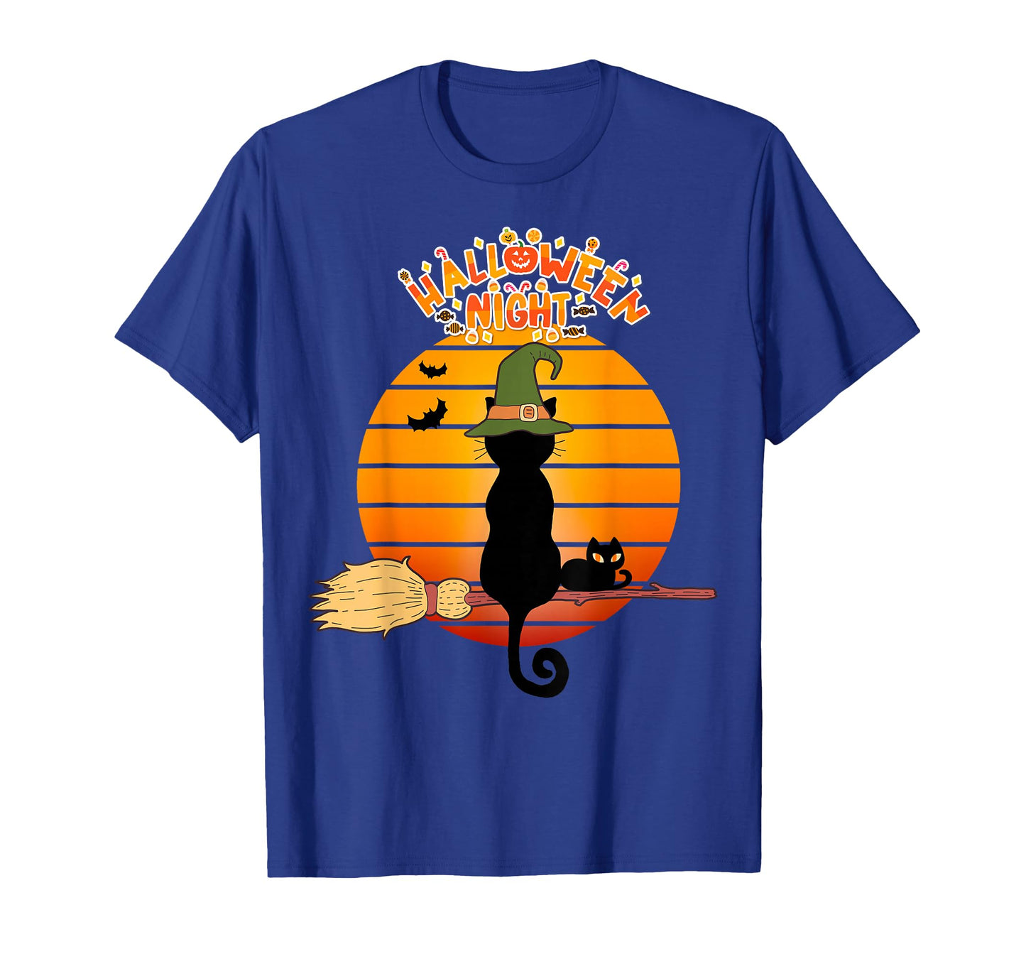 Vintage Halloween Scary Black Cat Witch Hat Moon Witchy T-Shirt