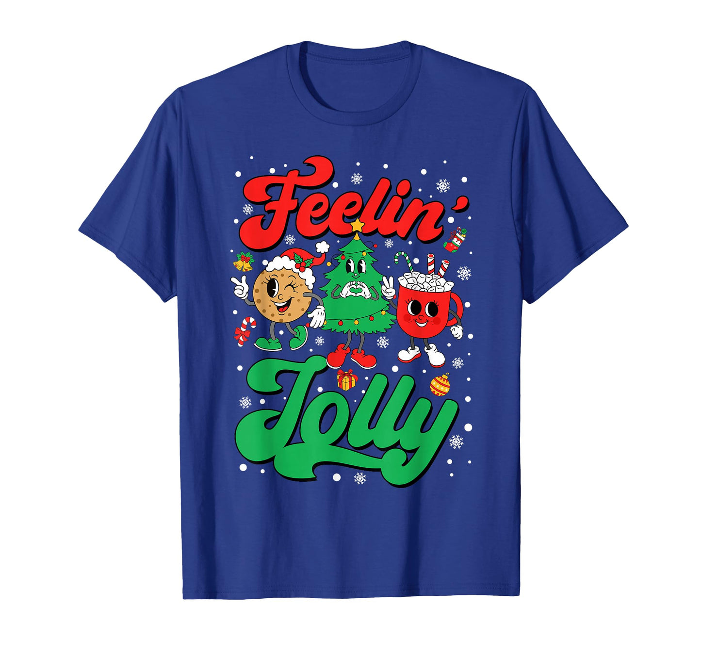 Retro Funny Feeling Jolly Christmas Tree Hot Cocoa Cute Xmas T-Shirt