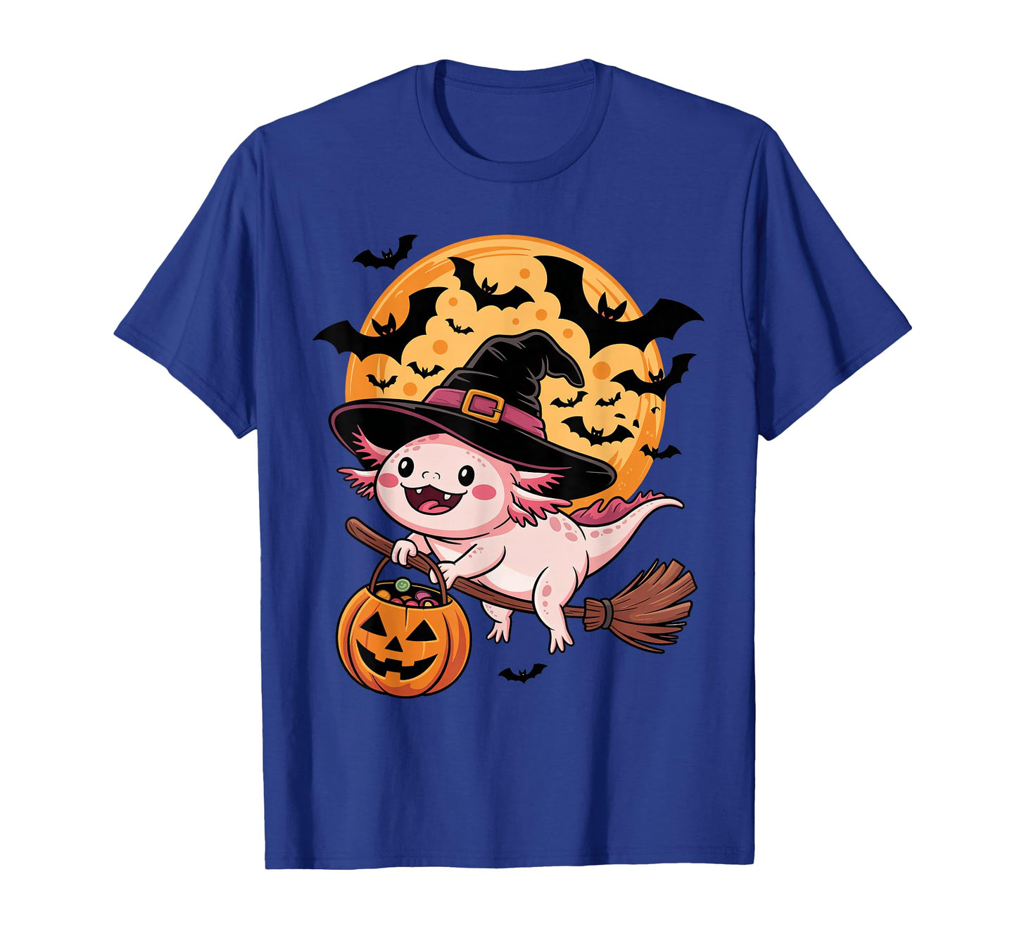Cute Axolotl Halloween Witch Hat Jack-o-Lantern Candy Bucket T-Shirt