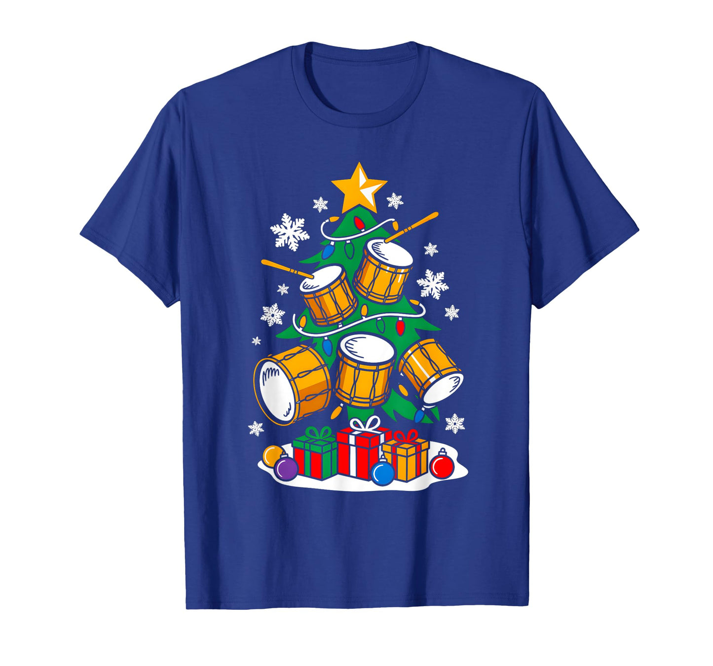 Christmas Drummer Player Xmas Tree Funny Music Lover Santa T-Shirt