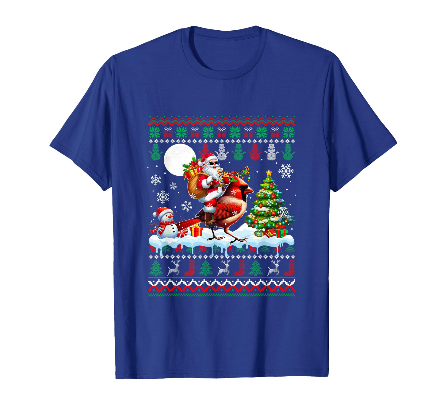 Santa Riding Reindeer Cardinal Bird Sweater Xmas Tree Snowma T-Shirt