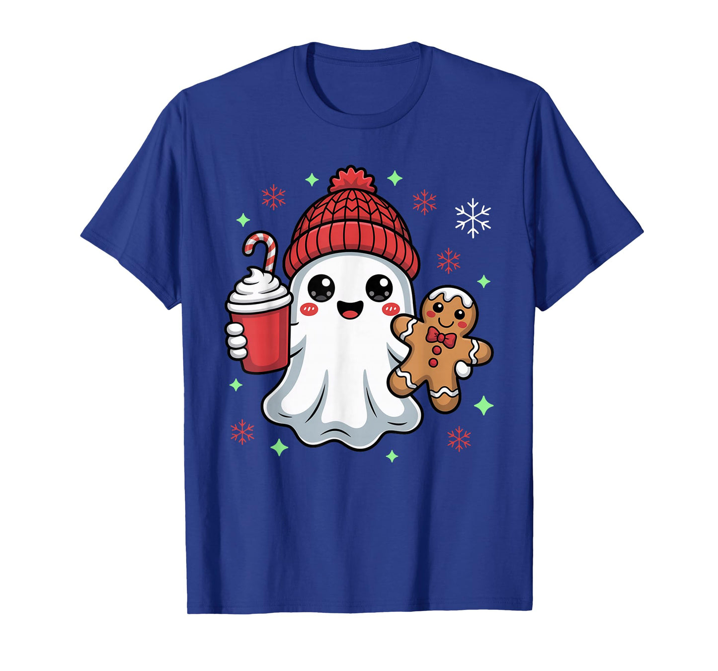 Retro Ghost Beanie Christmas Holiday Xmas Coffee Gingerbread T-Shirt