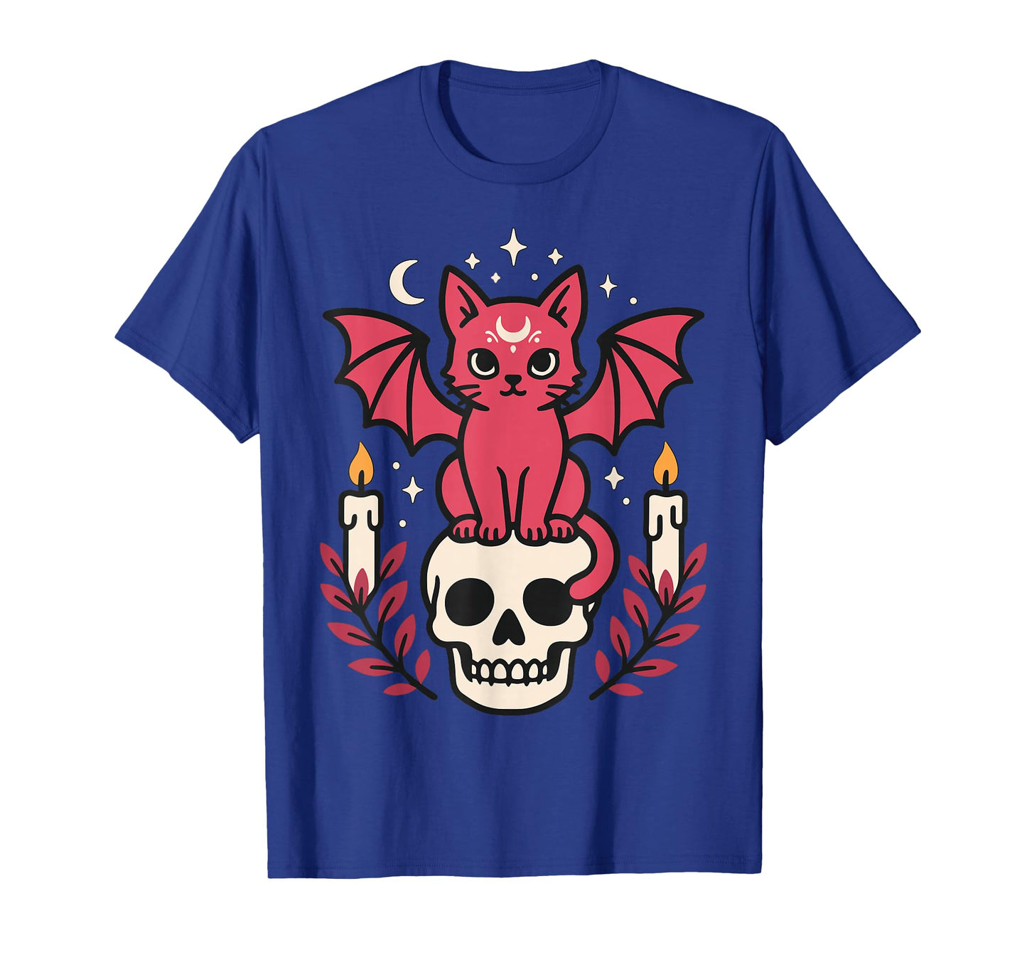 Bat Cat Skull Candle Gothic Halloween Cute Witch Vibes T-Shirt