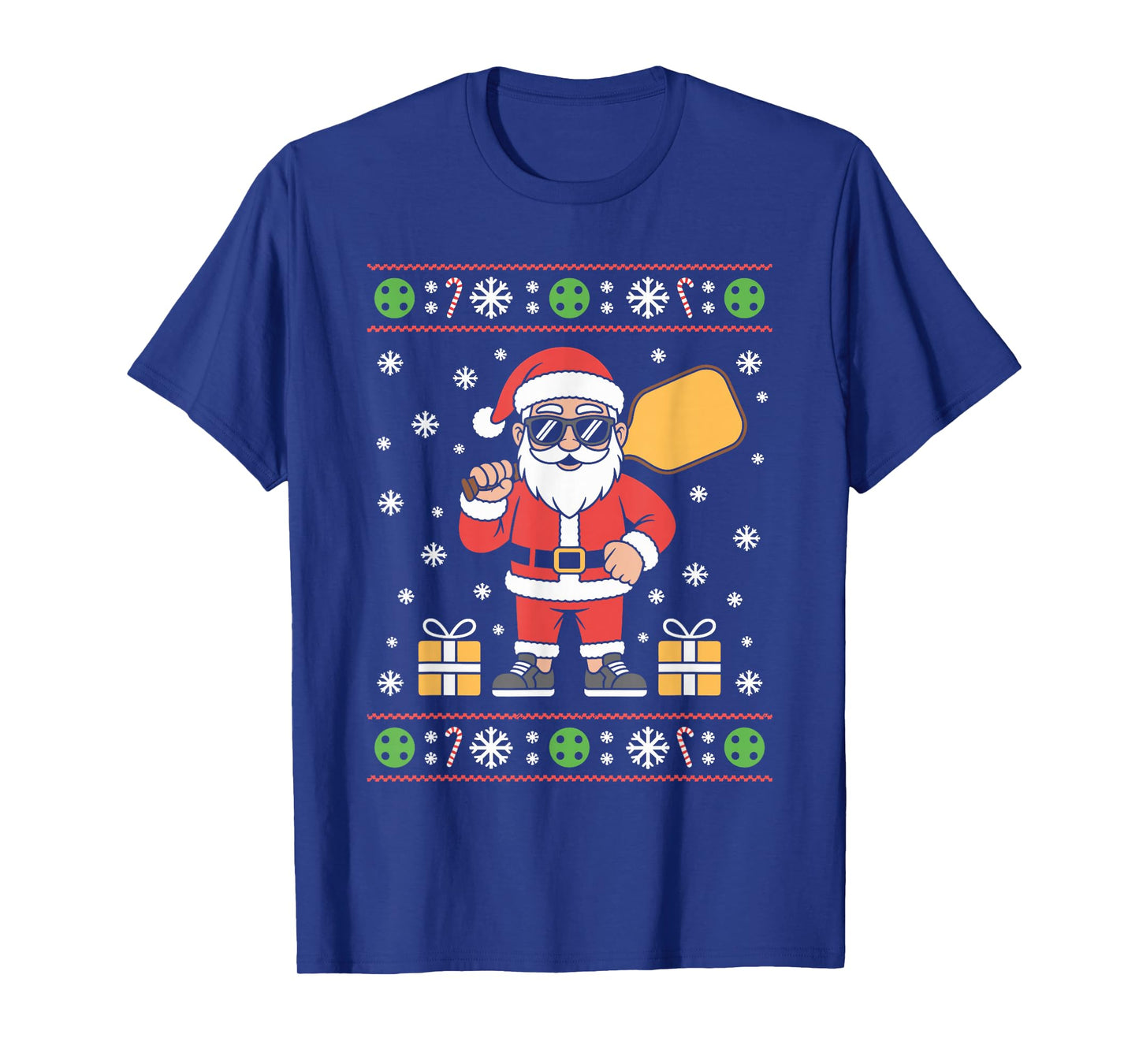 Santa Claus Pickleball Player Ugly Christmas Sweater Paddle T-Shirt