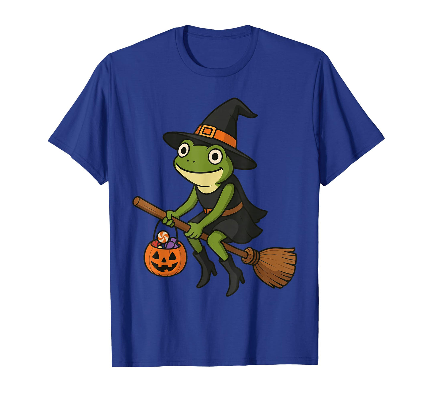 Frog Witch Hat Pumpkin Funny Halloween Outfit Men Women Kids T-Shirt