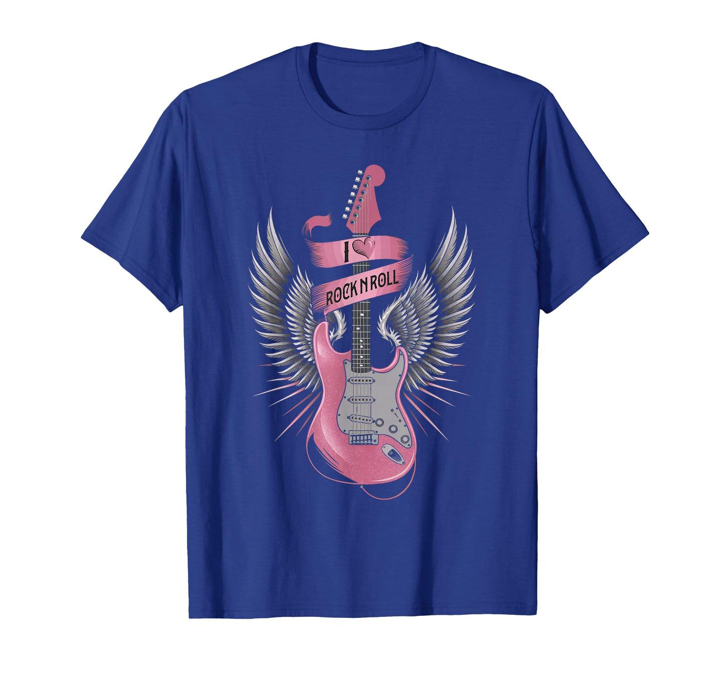 I Love Rock And Roll Pink Guitar Angel Wings Vintage T-Shirt