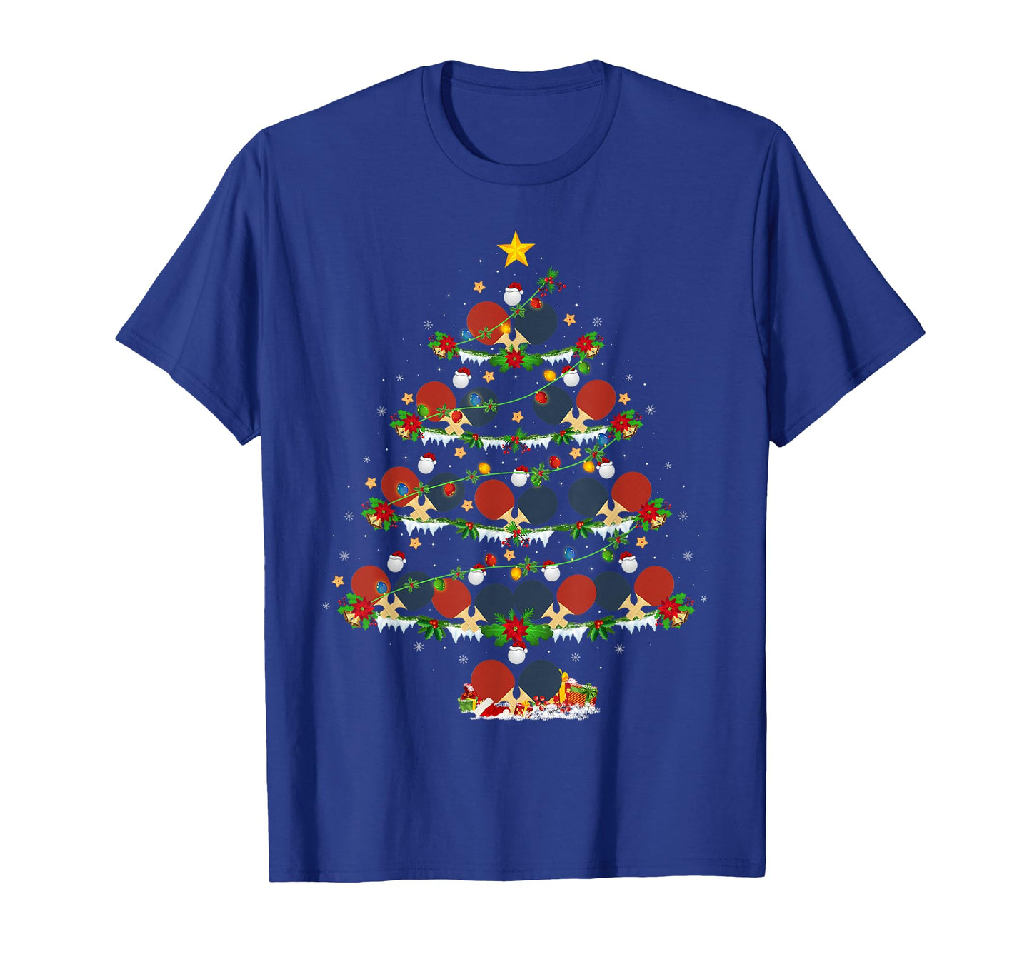 Table Tennis Christmas Tree Lights Sports Player Xmas T-Shirt