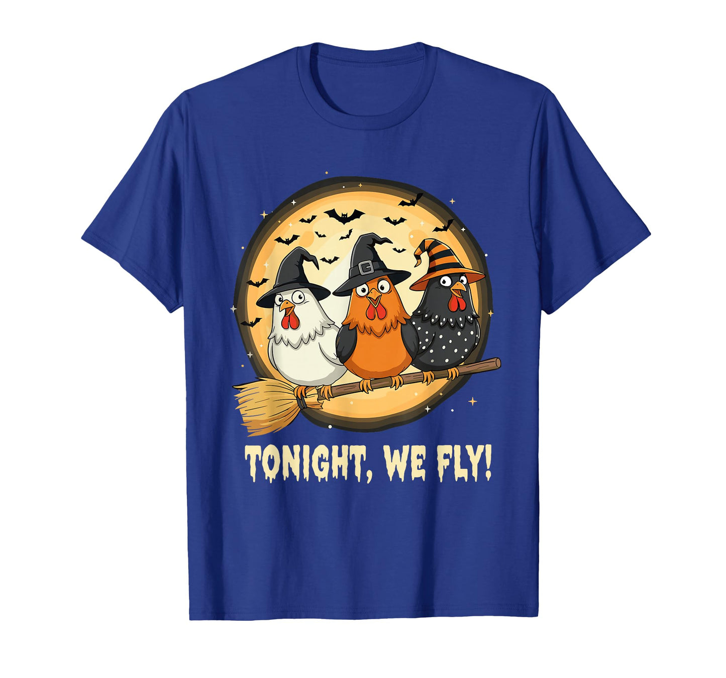 Halloween Witch Chickens Broomstick Funny Spooky Moon Tee T-Shirt