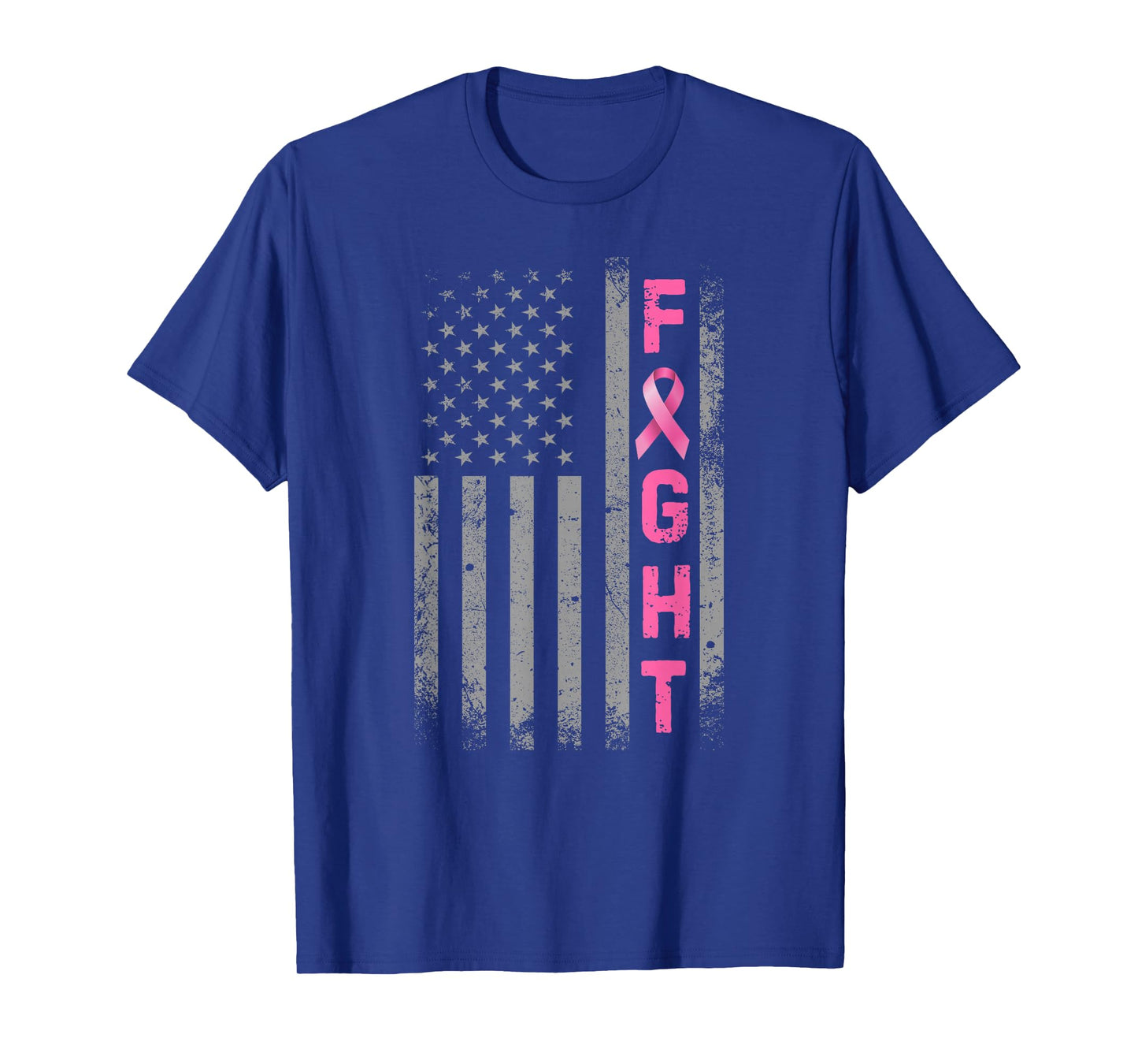 Fight Breast Cancer Awareness Pink Ribbon USA American Flag T-Shirt