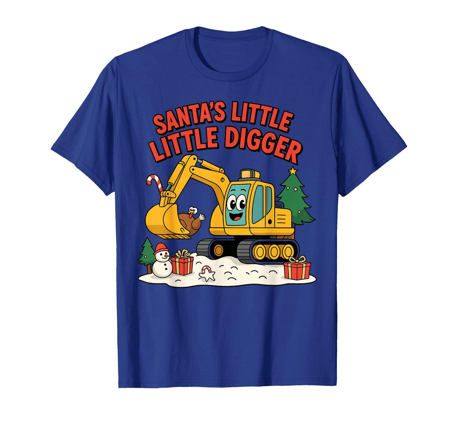 Christmas Santa Little Digger Cartoon Holiday Scene T-Shirt
