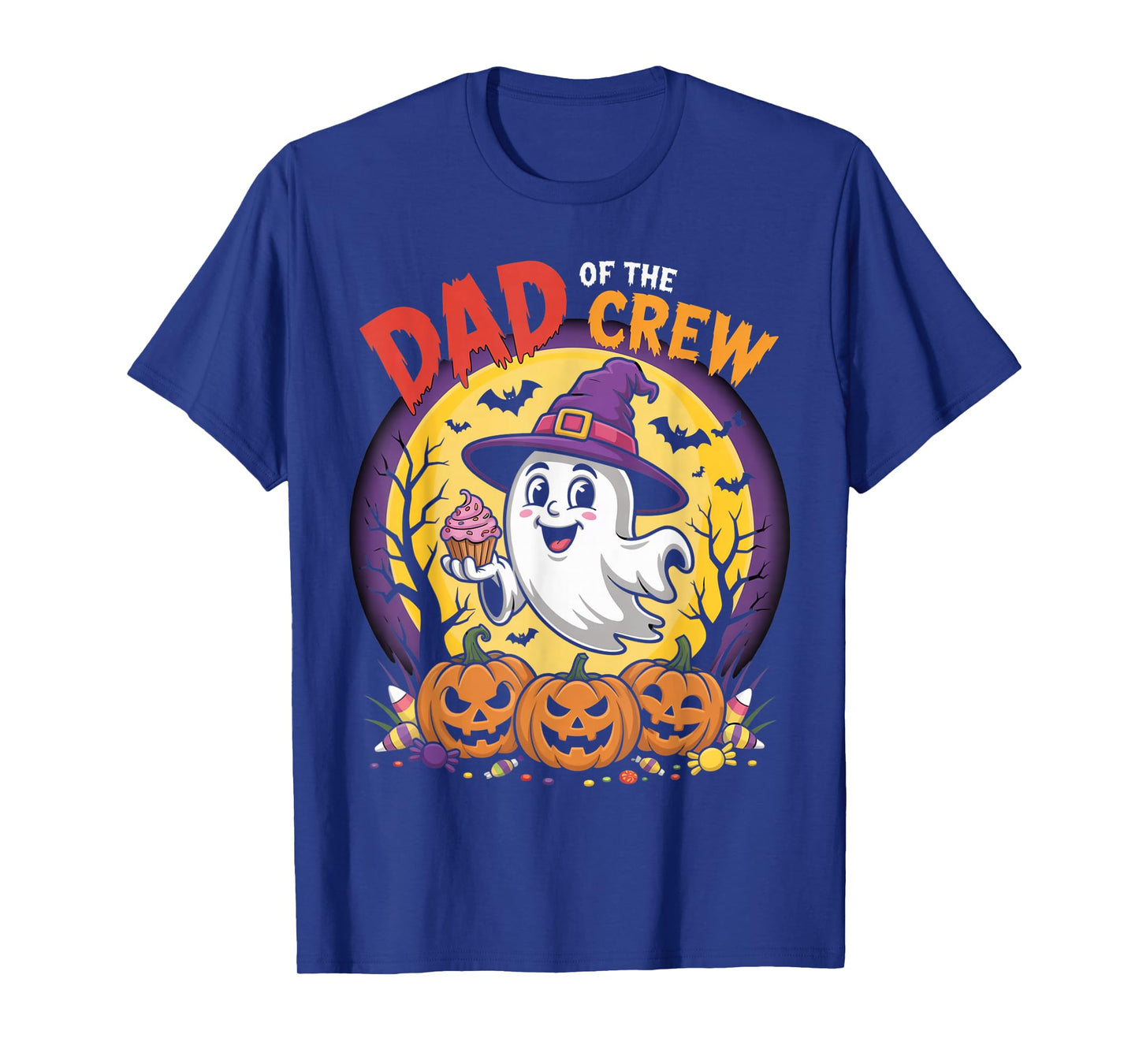 Dad of The Crew Funny Halloween Ghost Outfit with Pumpkins T-Shirt
