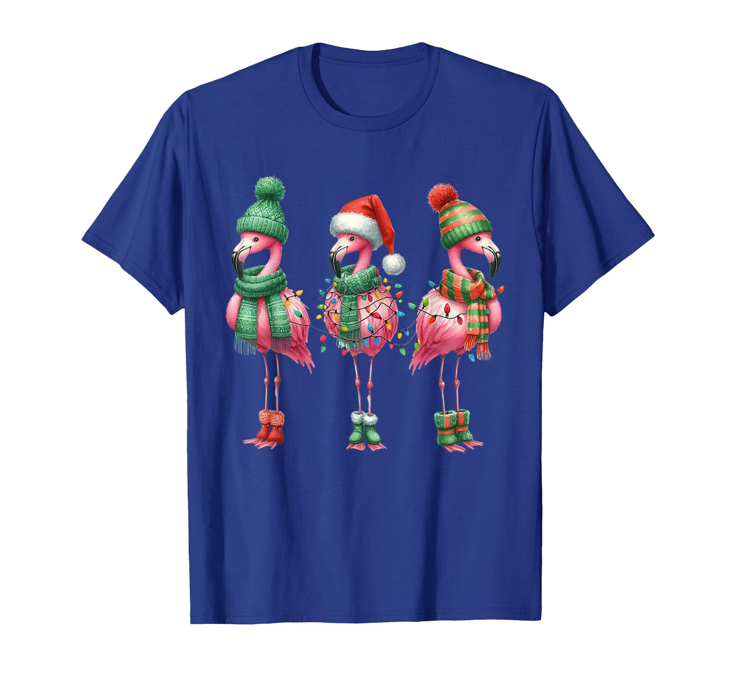 Merry Christmas Cute Flamingo Santa Snow Xmas Lights Pajamas T-Shirt