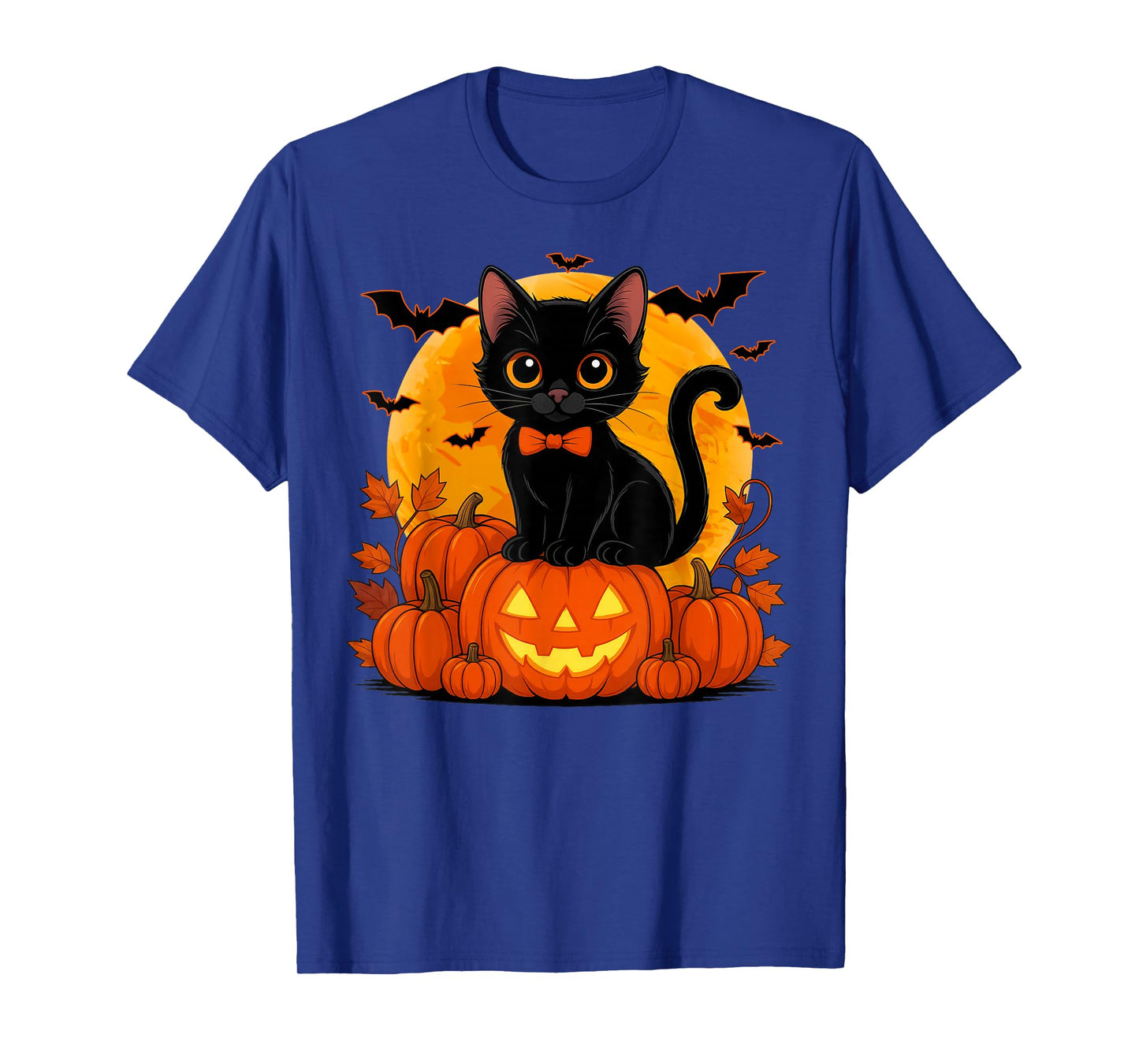 Retro Black Cat Halloween Pumpkin Costume for Women Men Kids T-Shirt