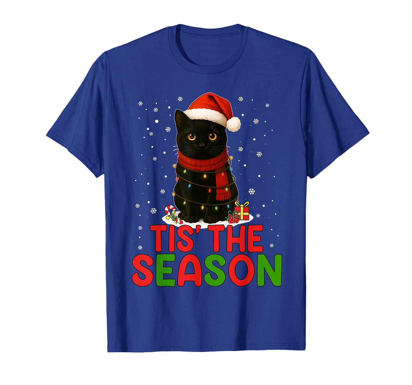 Tis' The Season Santa Hat Funny Black Cat Christmas Women T-Shirt
