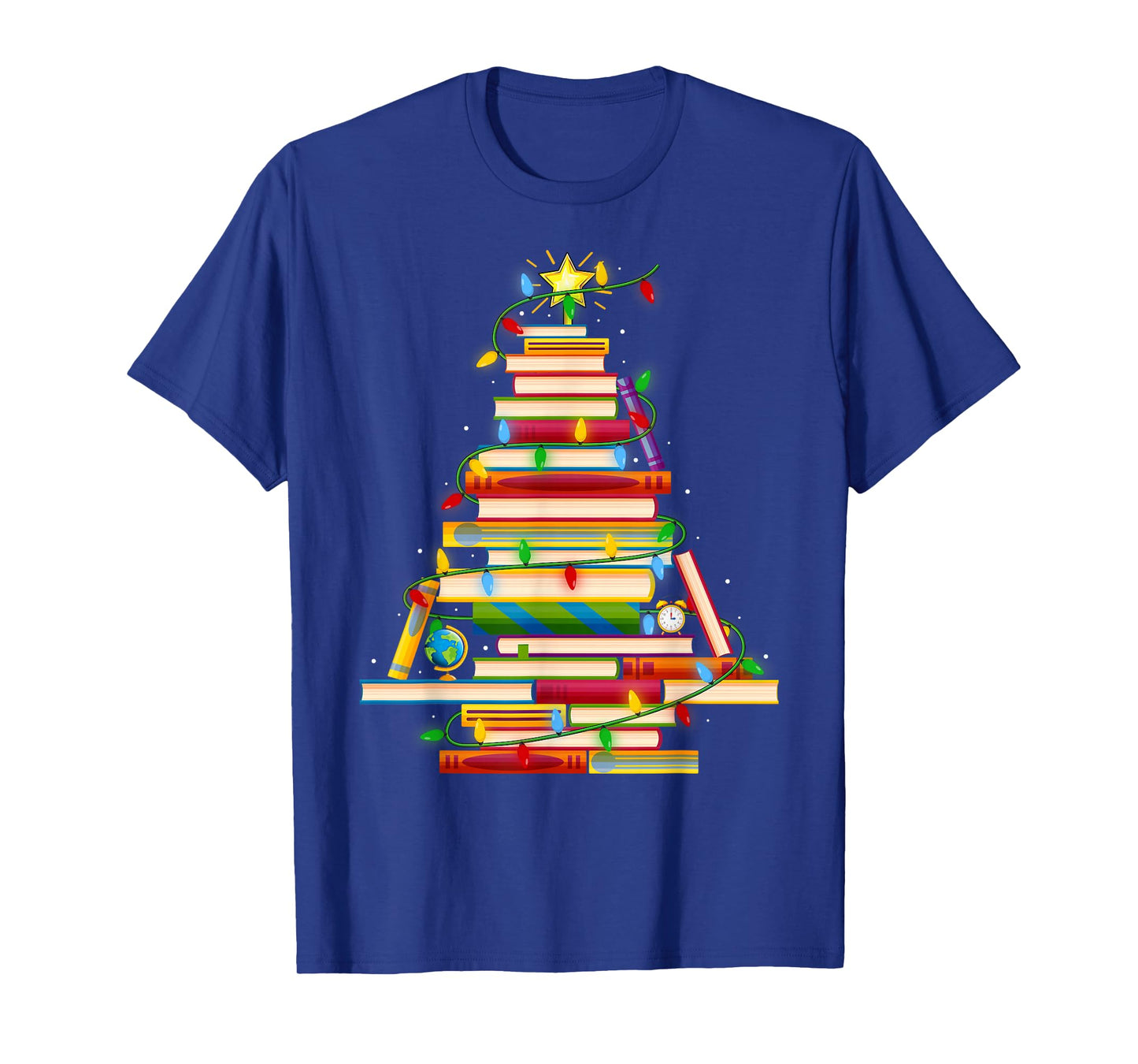 Book Christmas Tree Lights Book Lover Librarian Teacher Xmas T-Shirt