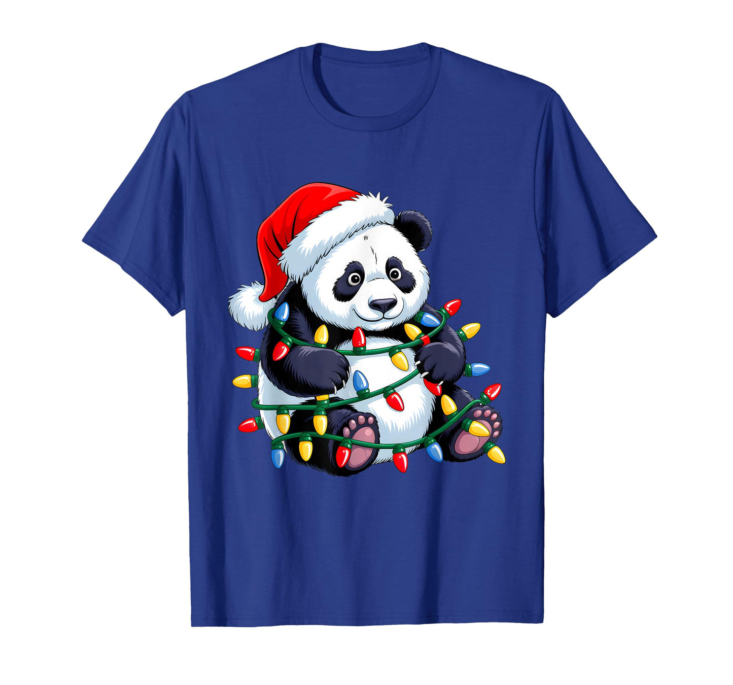 Santa Panda Christmas Lights Pandamas Tree Xmas Boys Men T-Shirt