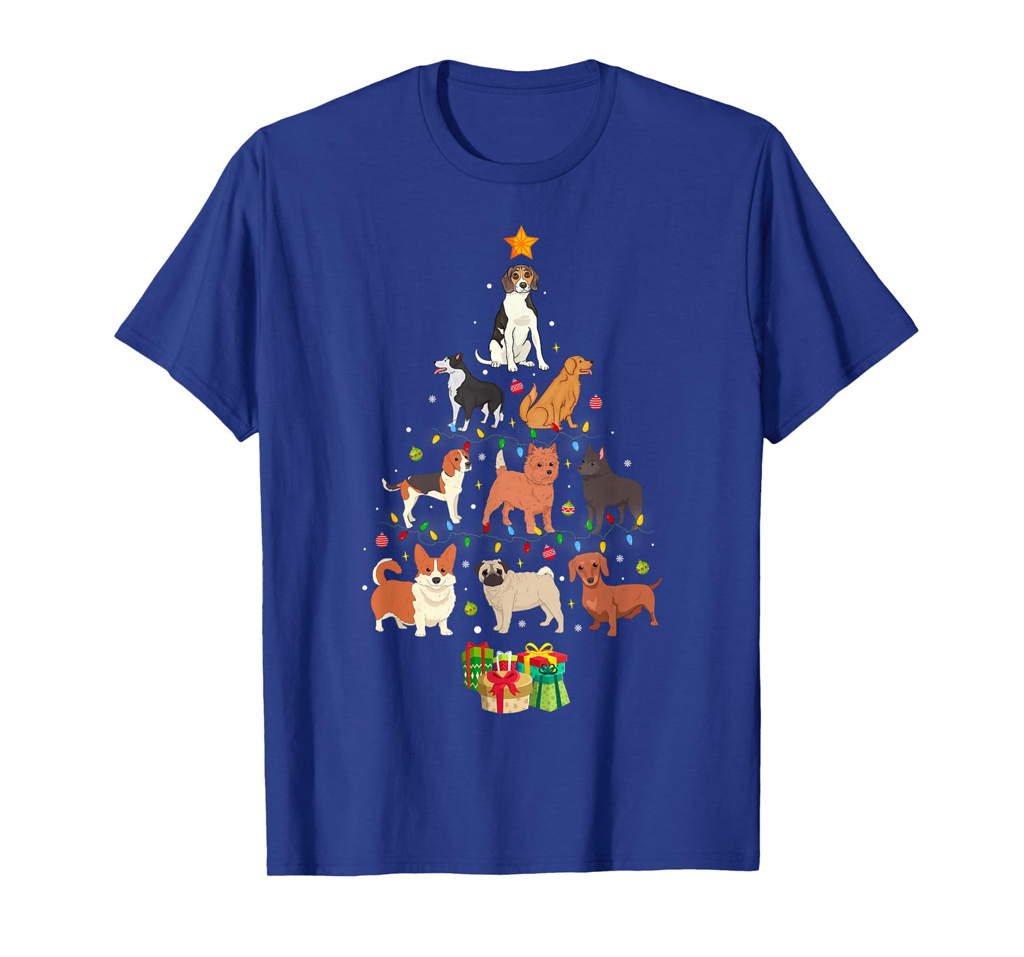 Dogs Christmas Tree Lights Funny Puppy Dog Lover Xmas T-Shirt