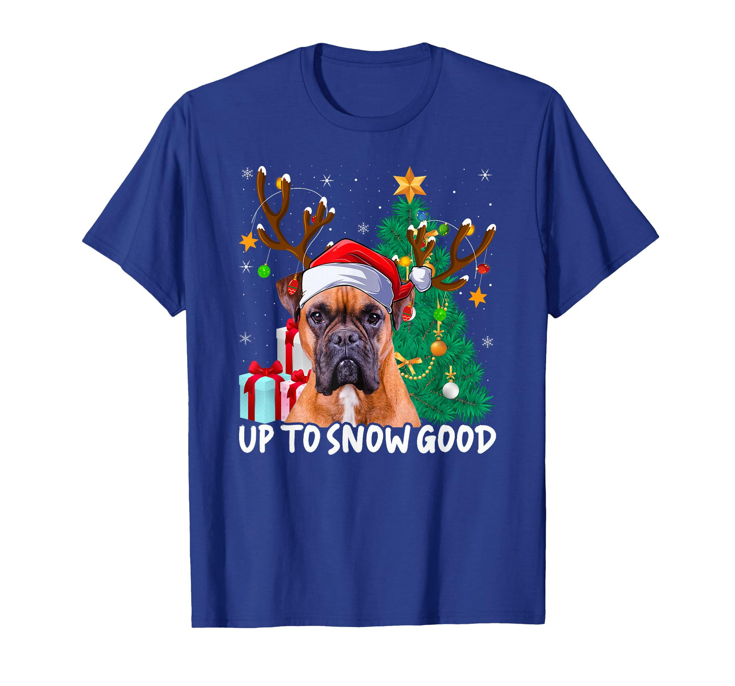 Boxer Dog Christmas Tree Lights Reindeer Santa Hat Xmas T-Shirt
