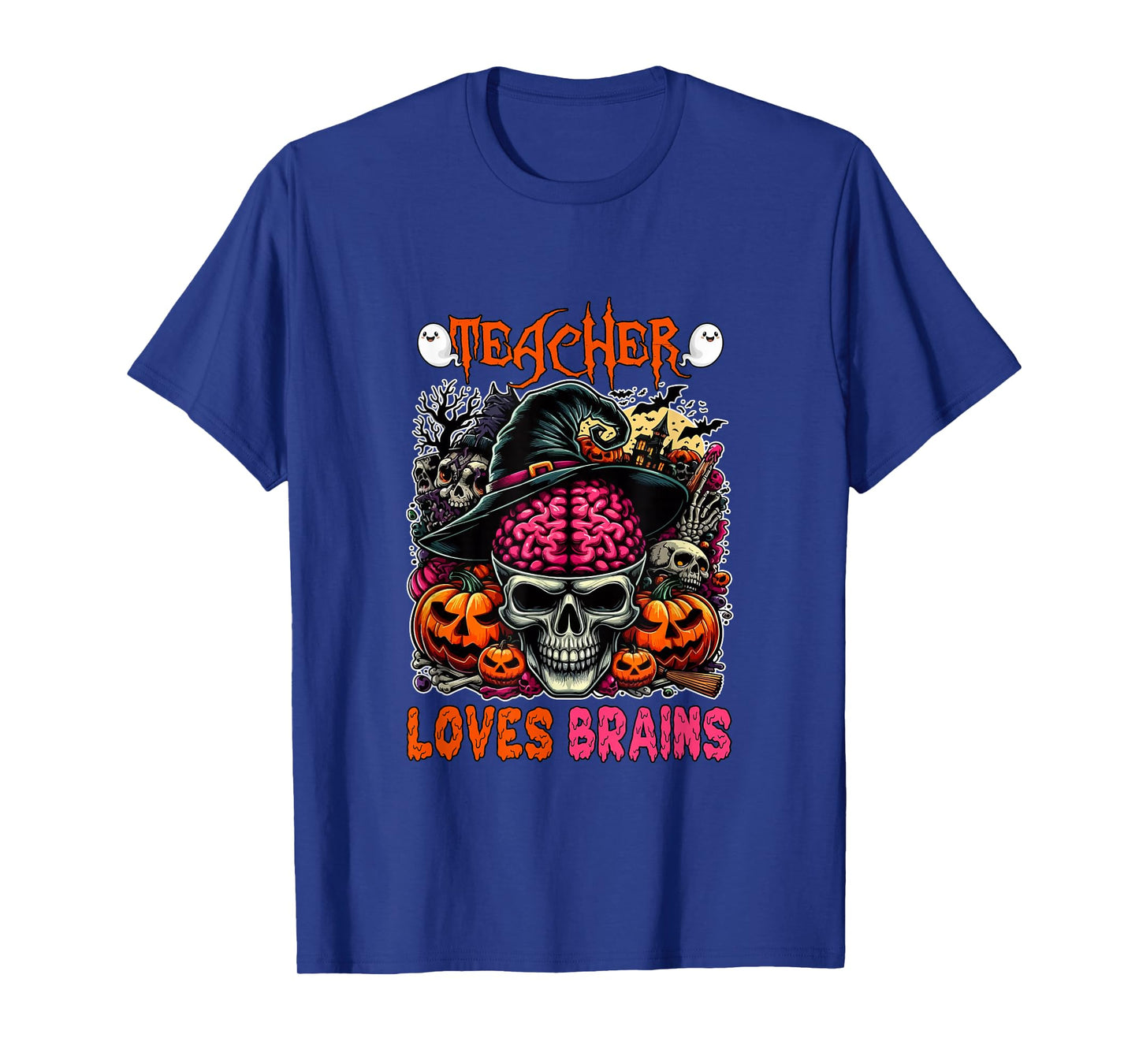 Teacher Funny Brains Lover Halloween Zombie Horror Skull T-Shirt