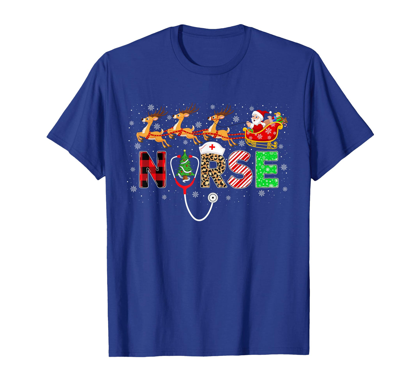 Nurse Scrub Top Santa Sleigh Reindeer Nurse Christmas Pajama T-Shirt