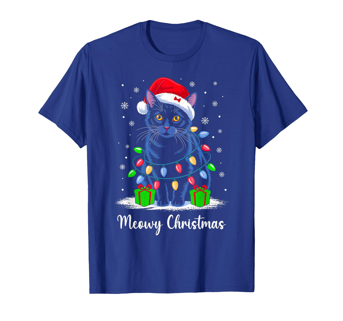 Meowy Christmas Family Matching Xmas Pajamas Santa Cat Lover T-Shirt
