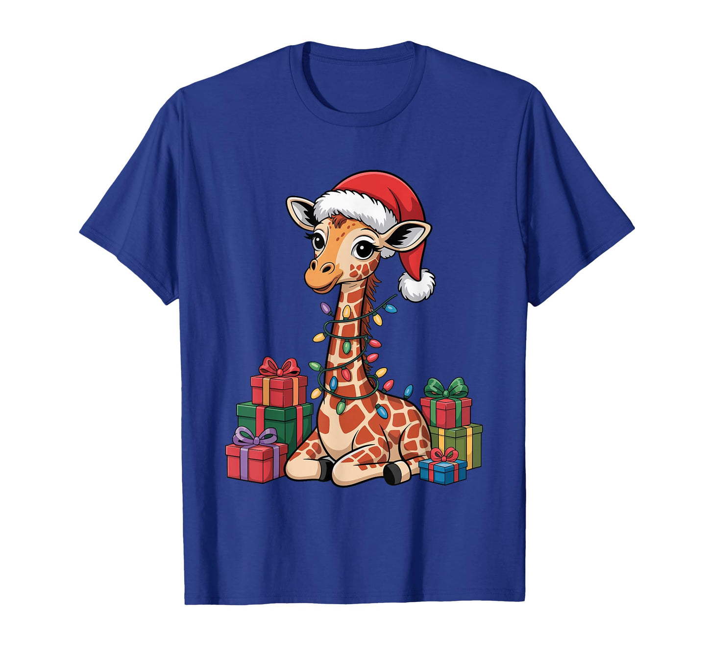 Funny Giraffe Santa Hat Animals Lovers Ugly Christmas Pajama T-Shirt