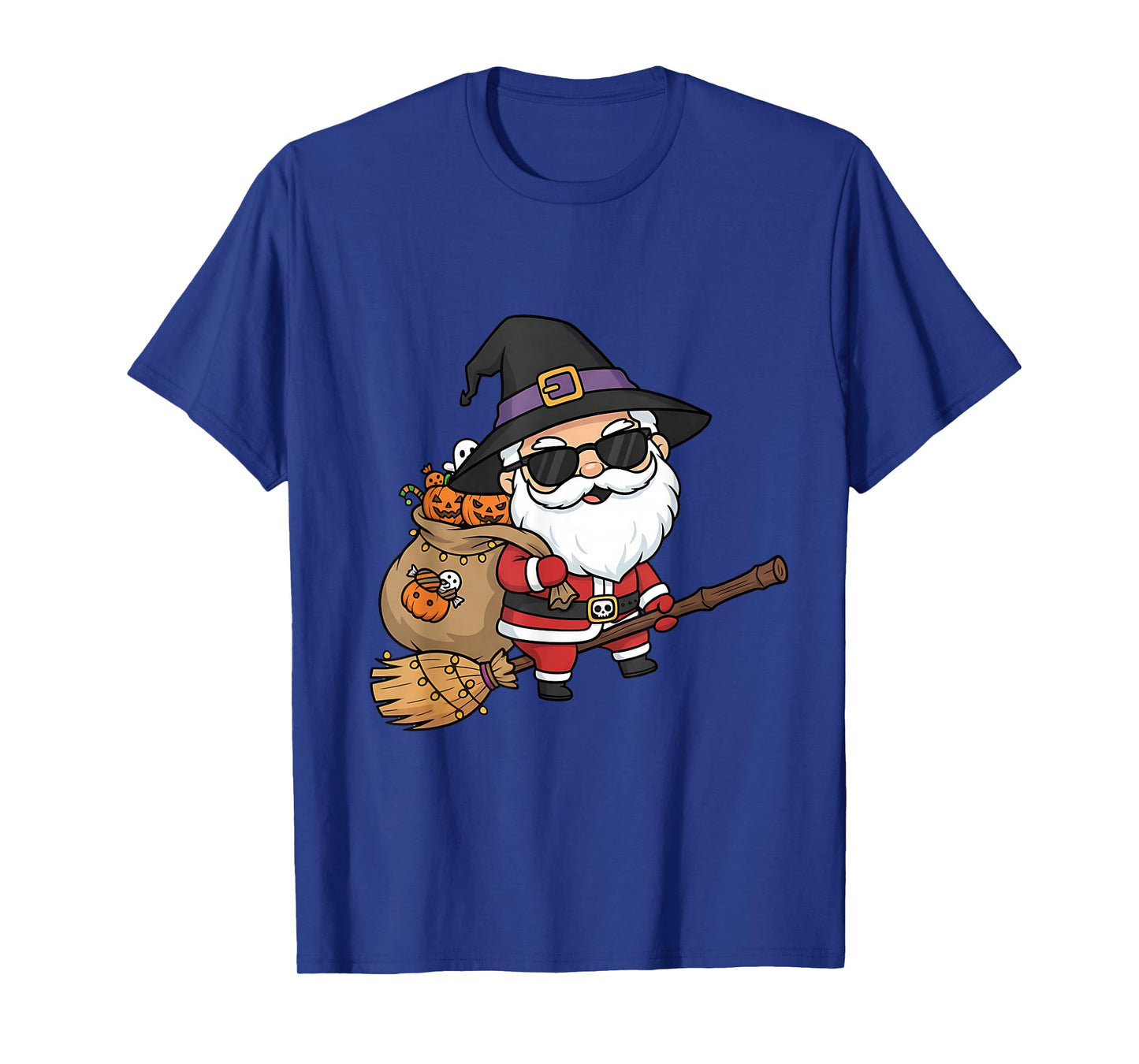 Halloween Santa Flying on Broom Funny Costume Art T-Shirt