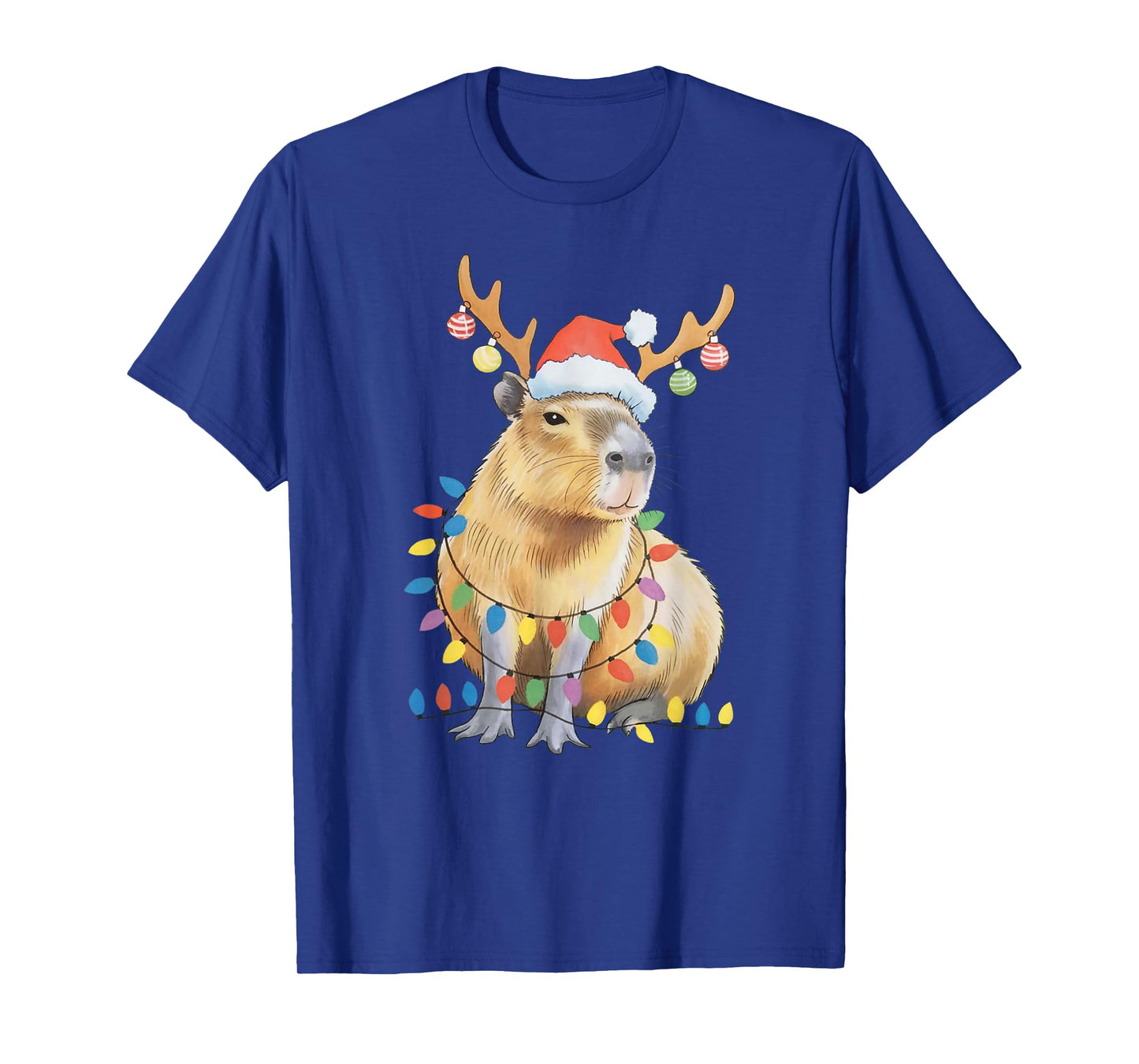 Cute Capybara Christmas Lights Reindeer Capybara Santa Xmas T-Shirt