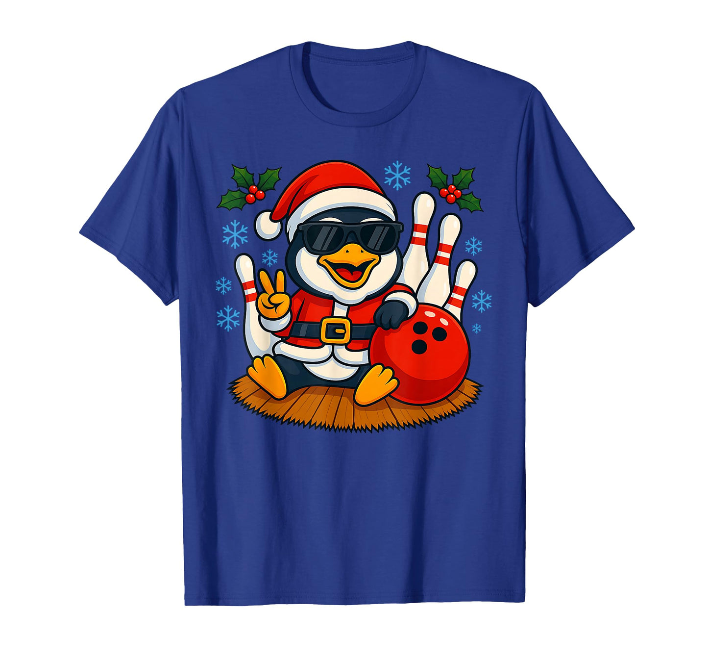 Cute Santa Penguin Bowling Christmas Funny Holiday Vibes T-Shirt