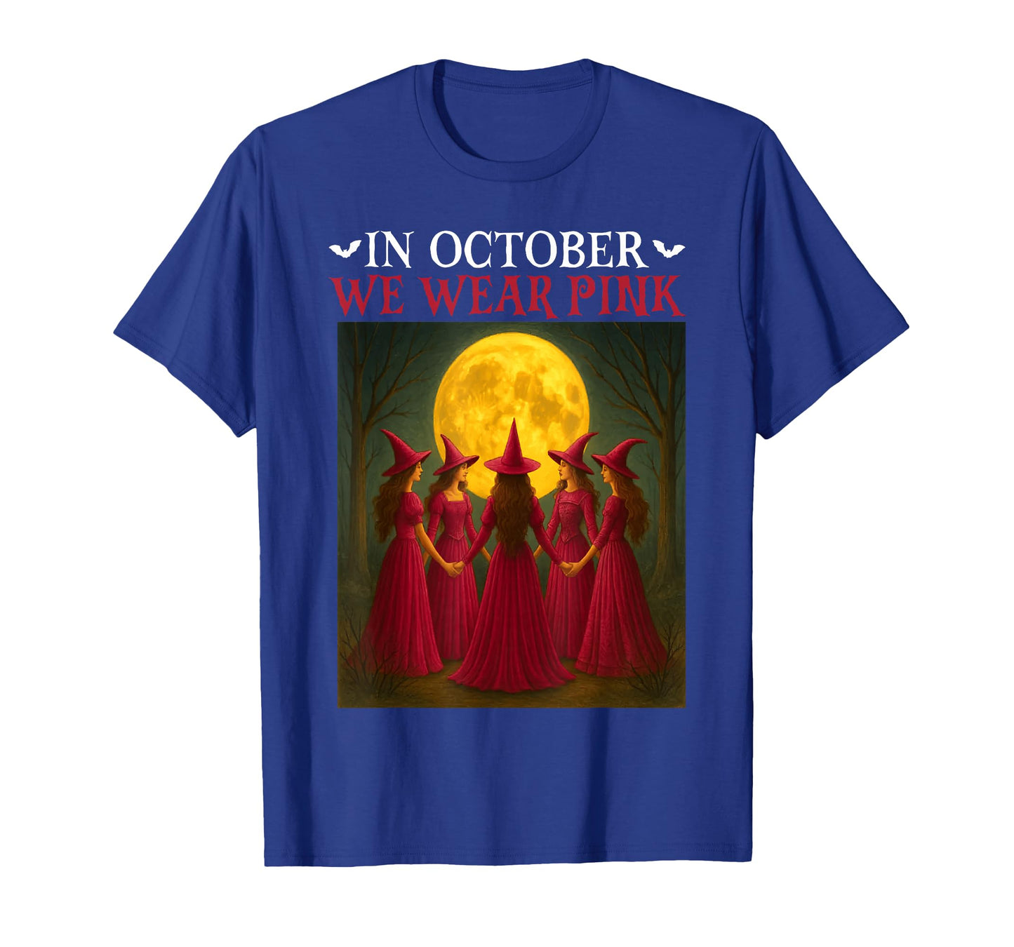 in October We Wear Pink Witch Halloween Breast Cancer Women T-Shirt