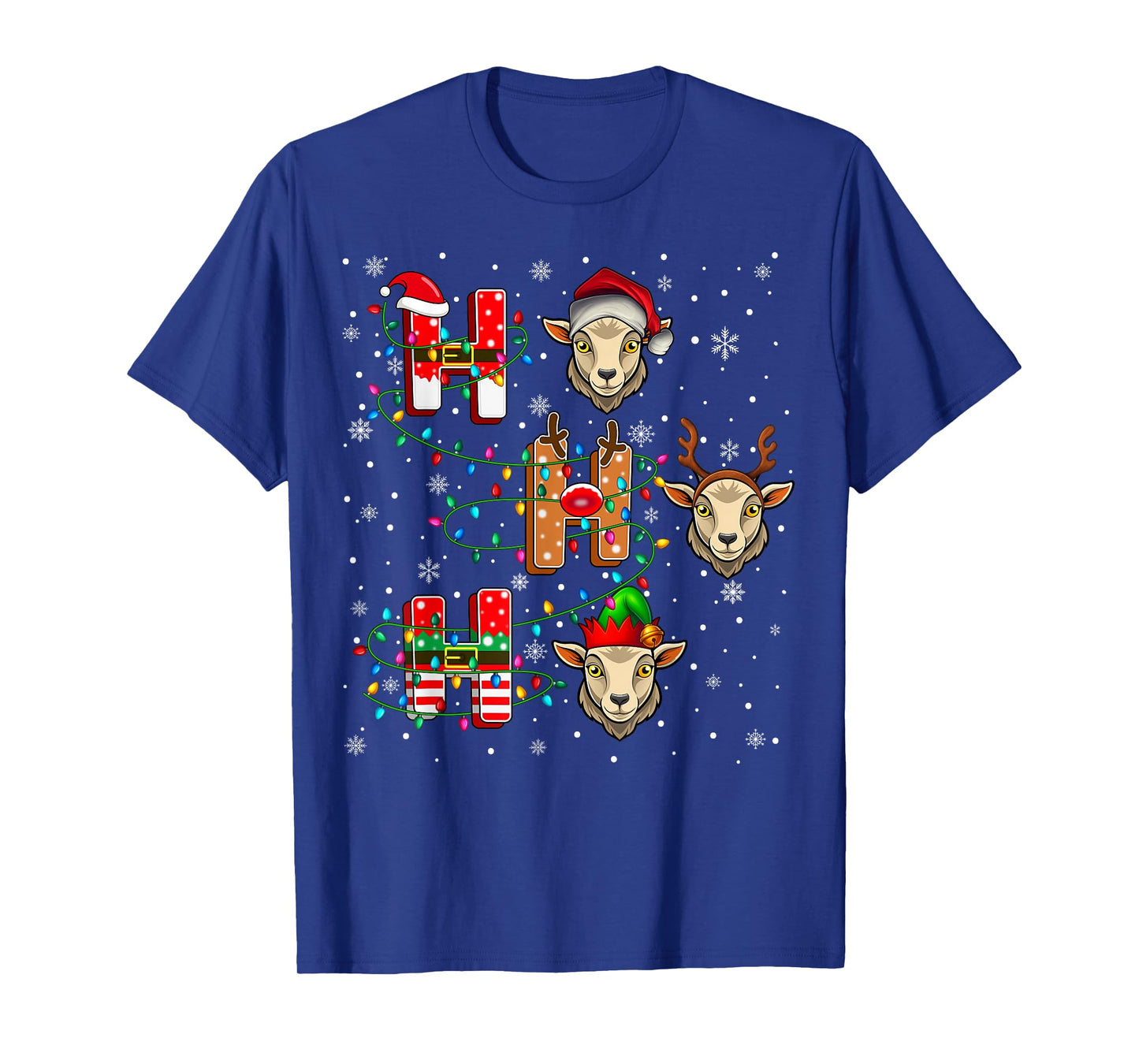 Ho Ho Ho Santa Reindeer Hat Elf Goat Animal Christmas T-Shirt