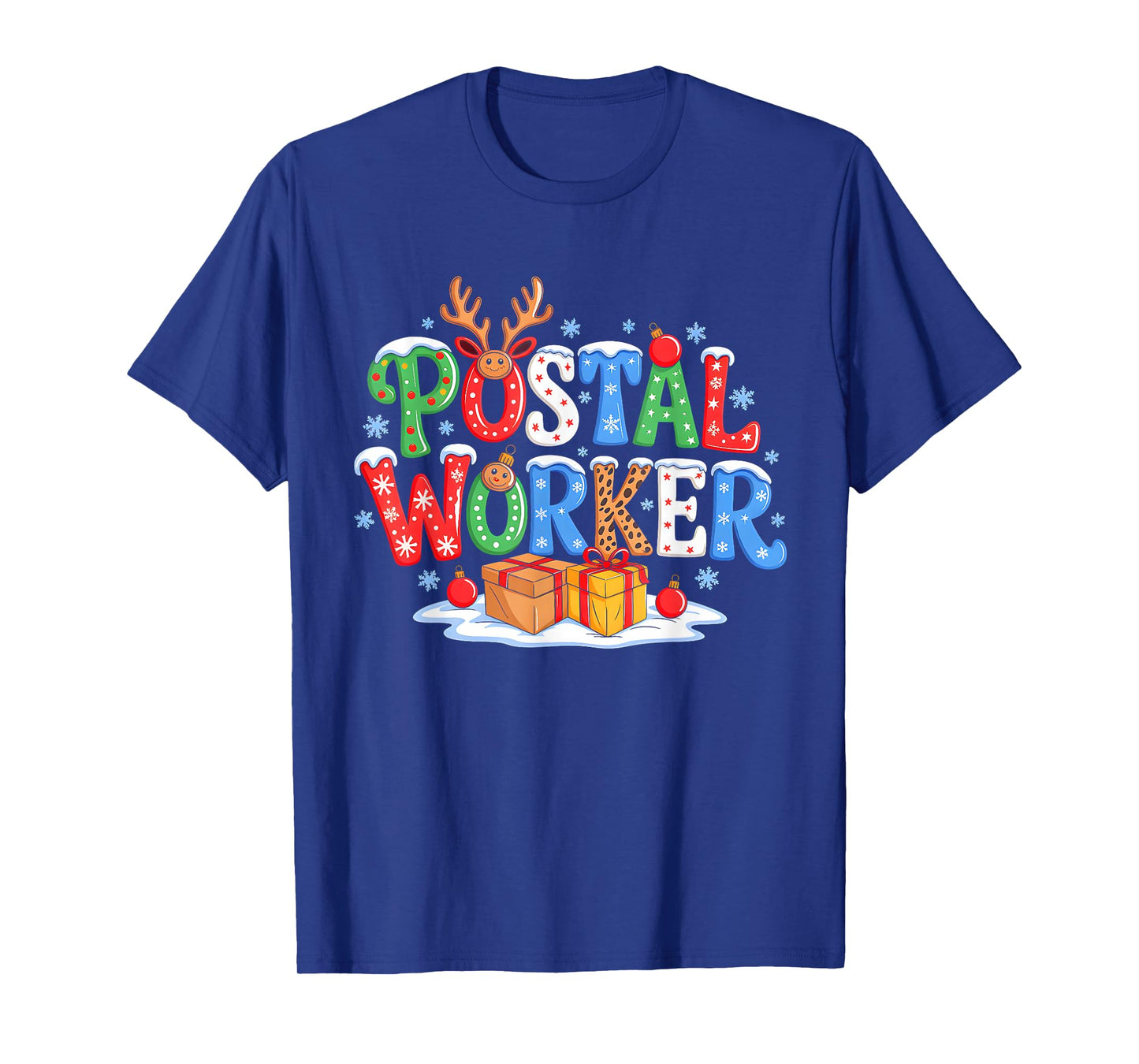 Postal Worker Xmas Leopard Plaid Santa Reindeer Elf Lover T-Shirt