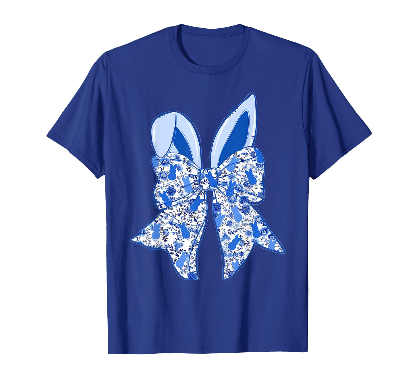 Chinoiserie Bunny Rabbit Vintage Blue And White Happy Easter T-Shirt