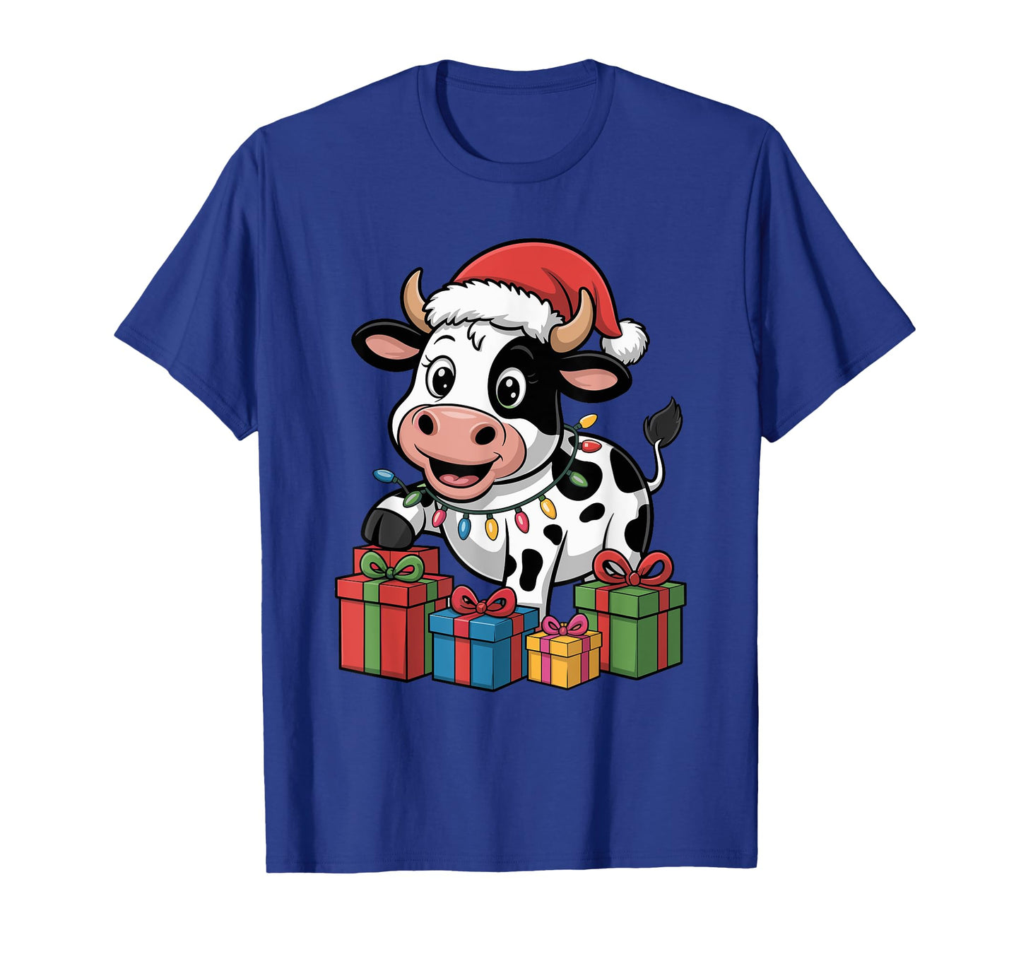 Funny Cow Santa Hat Animals Lovers Ugly Christmas Pajamas T-Shirt