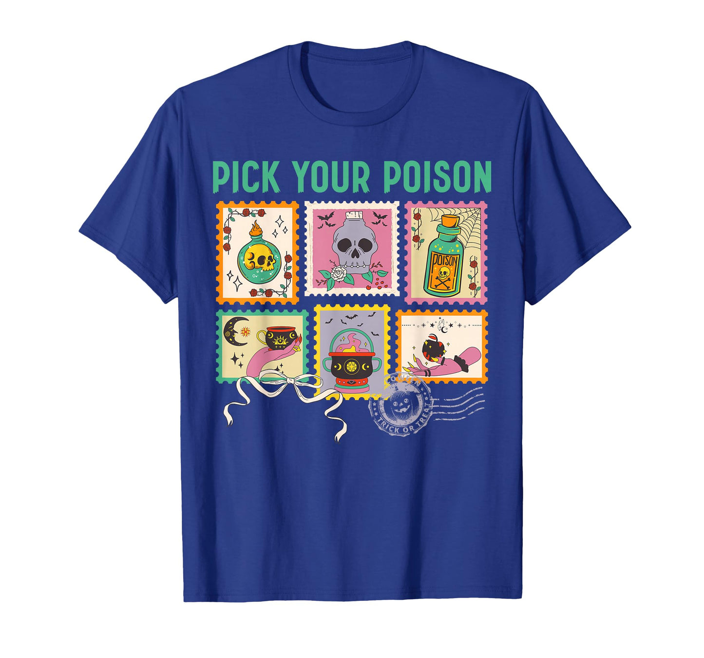 Pick Your Poison Vintage Spooky Season Halloween Stamps T-Shirt
