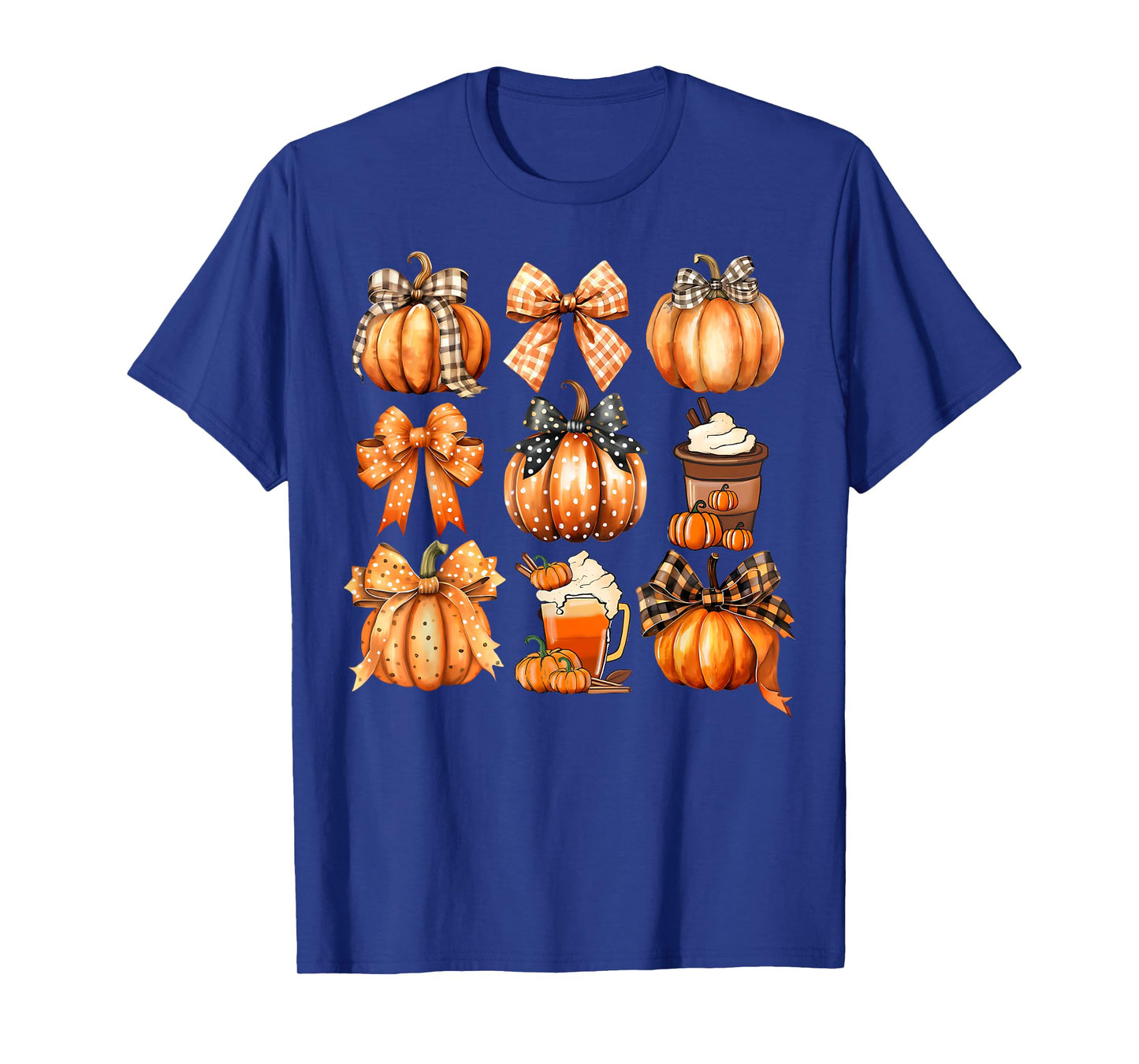 Retro Thanksgiving Pumpkin Coquette Bow Pumpkin Spice Plaid T-Shirt