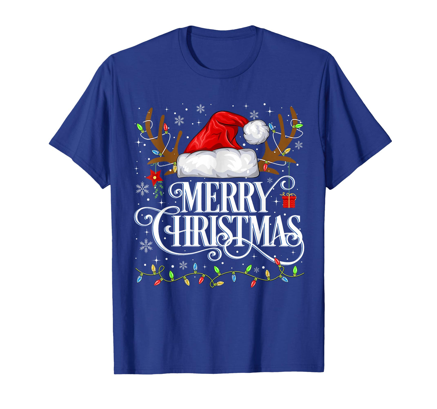 Merry Christmas Xmas Lights Santa Pajamas Snowflake Holiday T-Shirt