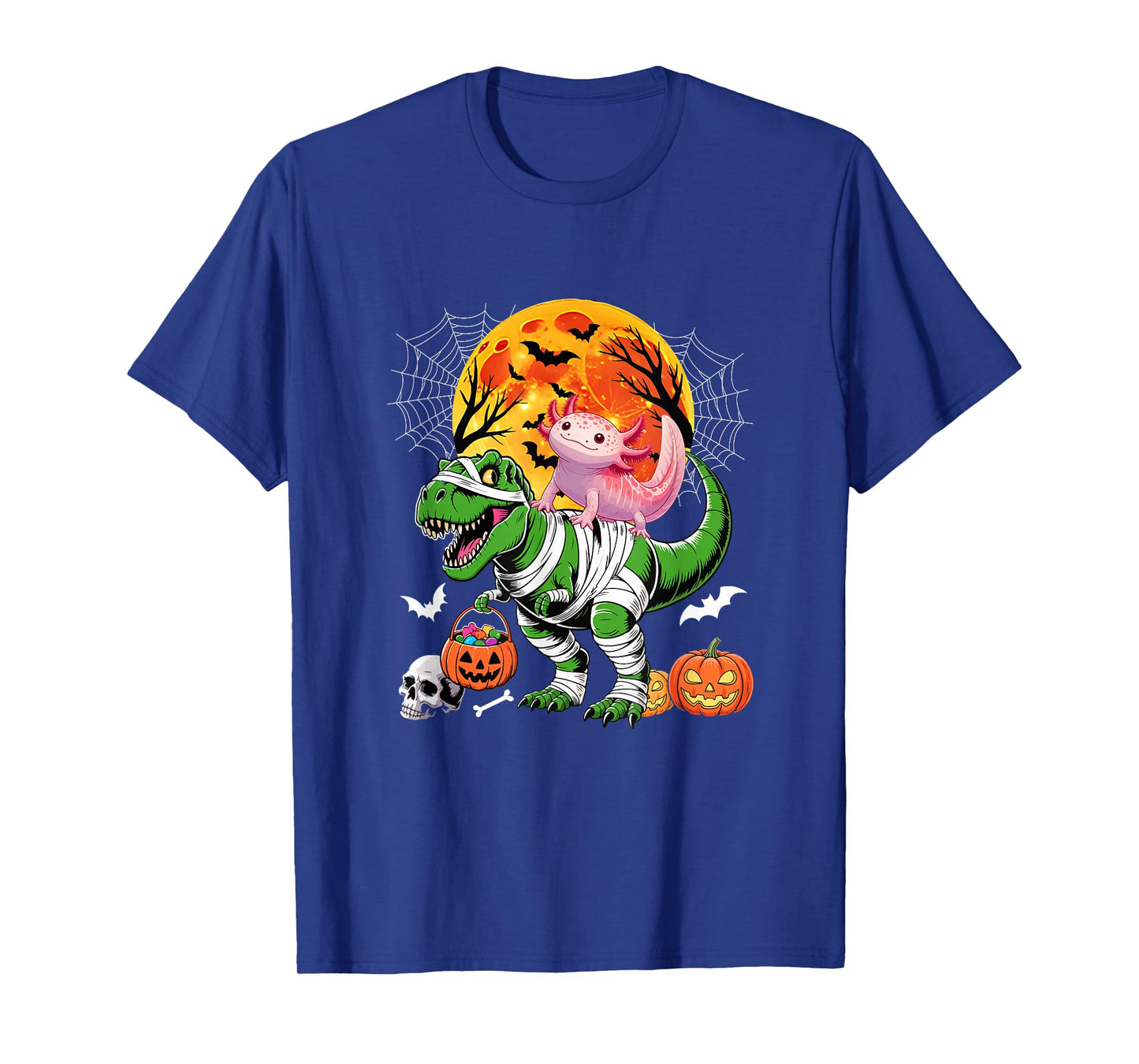 Axolotl Riding T-Rex Cosplay Mummy Halloween Costume Kids T-Shirt