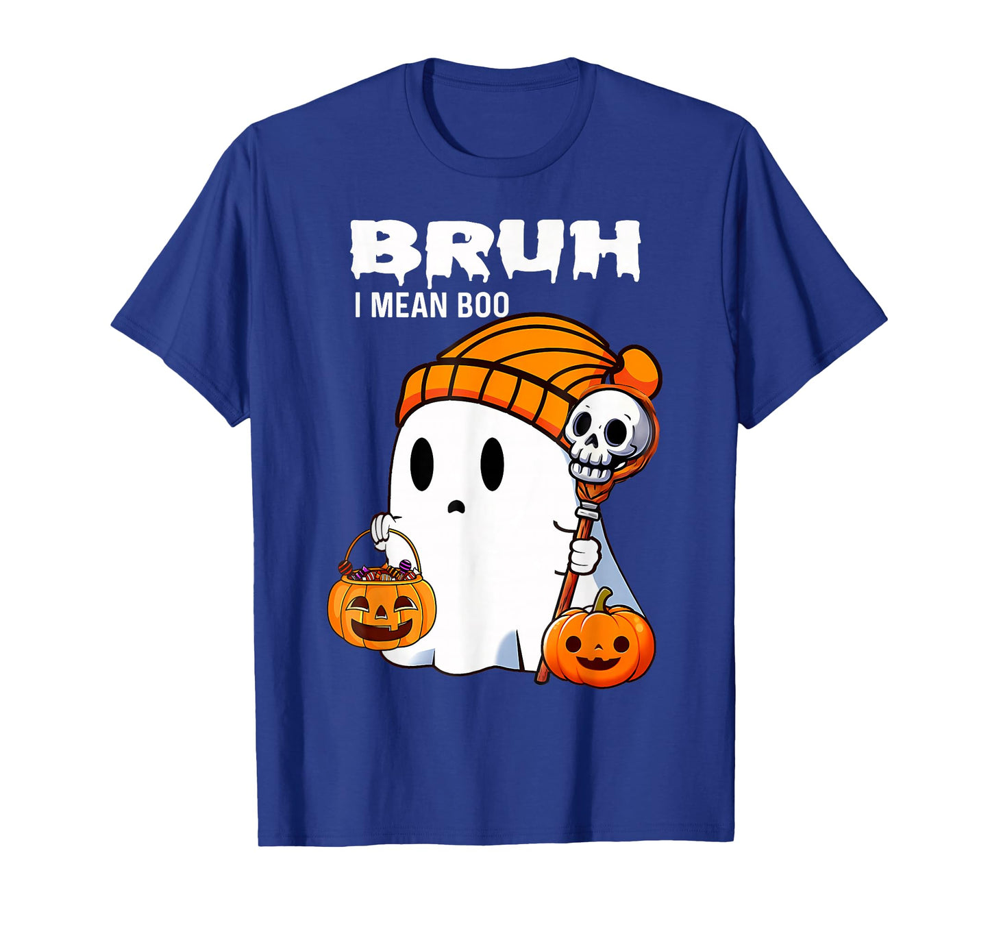Halloween Bruh Ghost Boo Skull Pumpkin Boys Kids Men T-Shirt