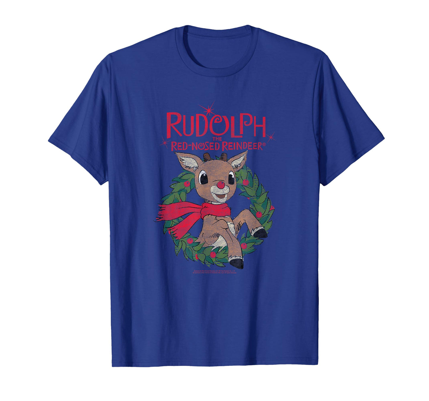 Rudolph Holiday Wreath Illustration Vintage Christmas T-Shirt