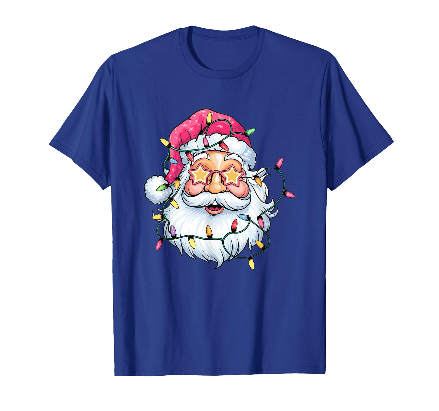 Santa with Star Glasses and Christmas Lights T-Shirt
