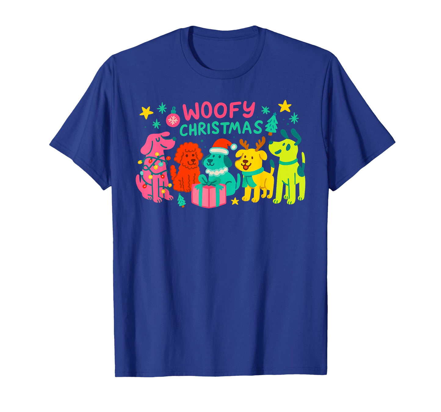 Woofmas Christmas Dogs Santa Hat Lights Reindeer Dog Mom T-Shirt