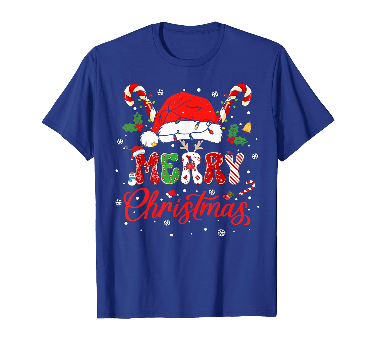 Merry Christmas Lights Red Santa Hat Xmas Family Men Women T-Shirt