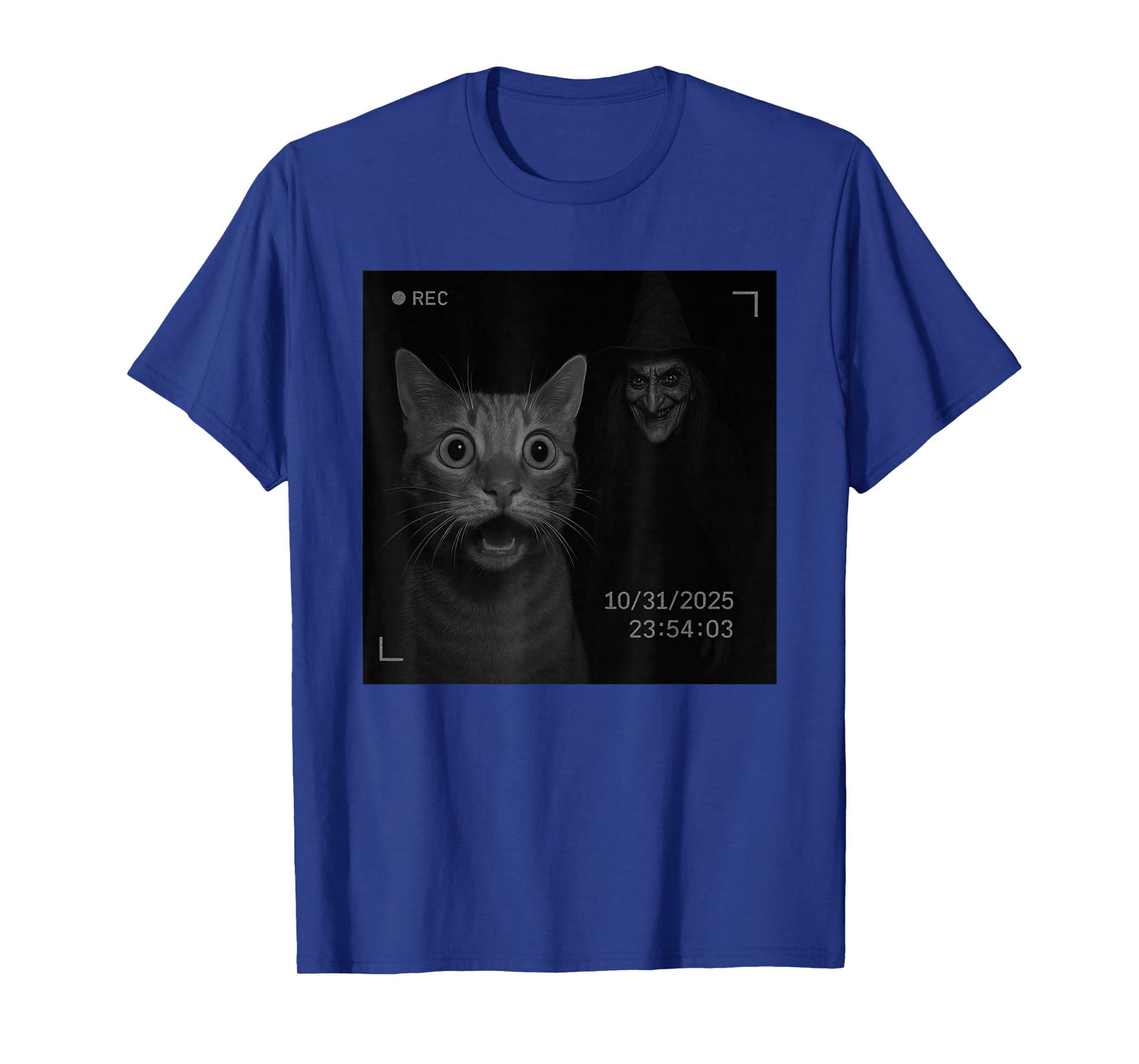 Funny Cat On Security Camera with Witch Halloween T-Shirt