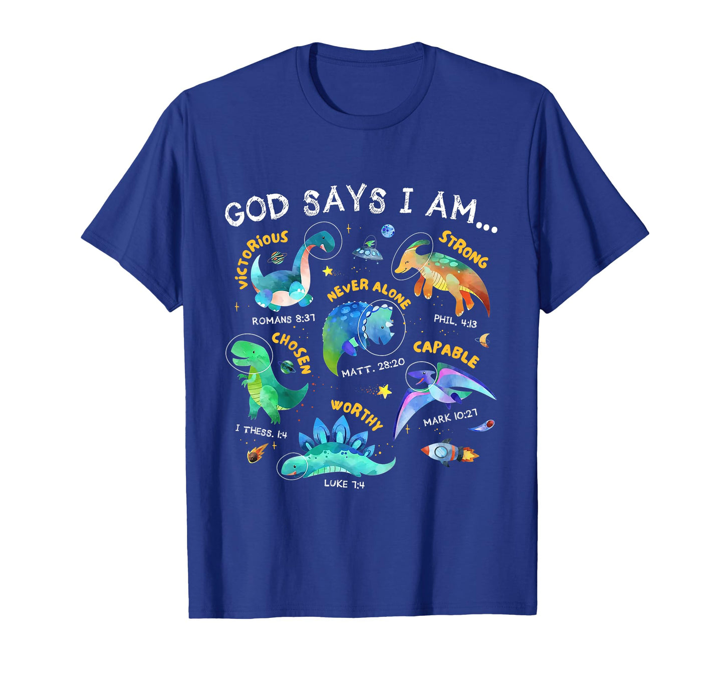 Kids God Says I Am Outer Space Dinosaur Bible Christian Boys T-Shirt