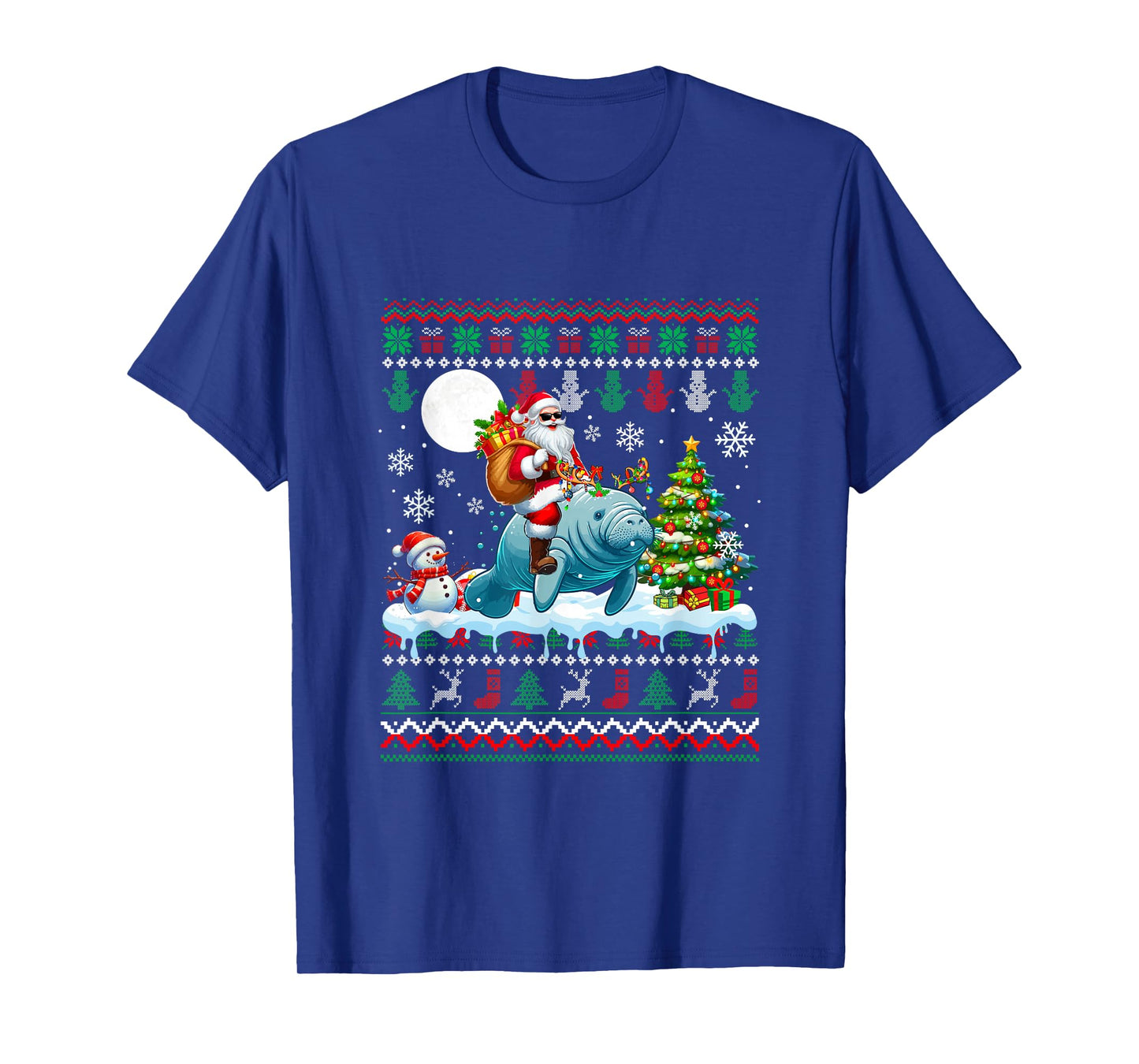 Santa Riding Reindeer Manatee Sweater Xmas Tree Snowman T-Shirt