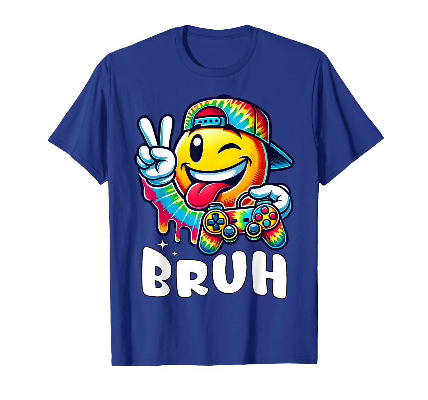 Groovy Tie Dye Gaming Funny Bruh Boys Peace Sign Gamer Kids T-Shirt