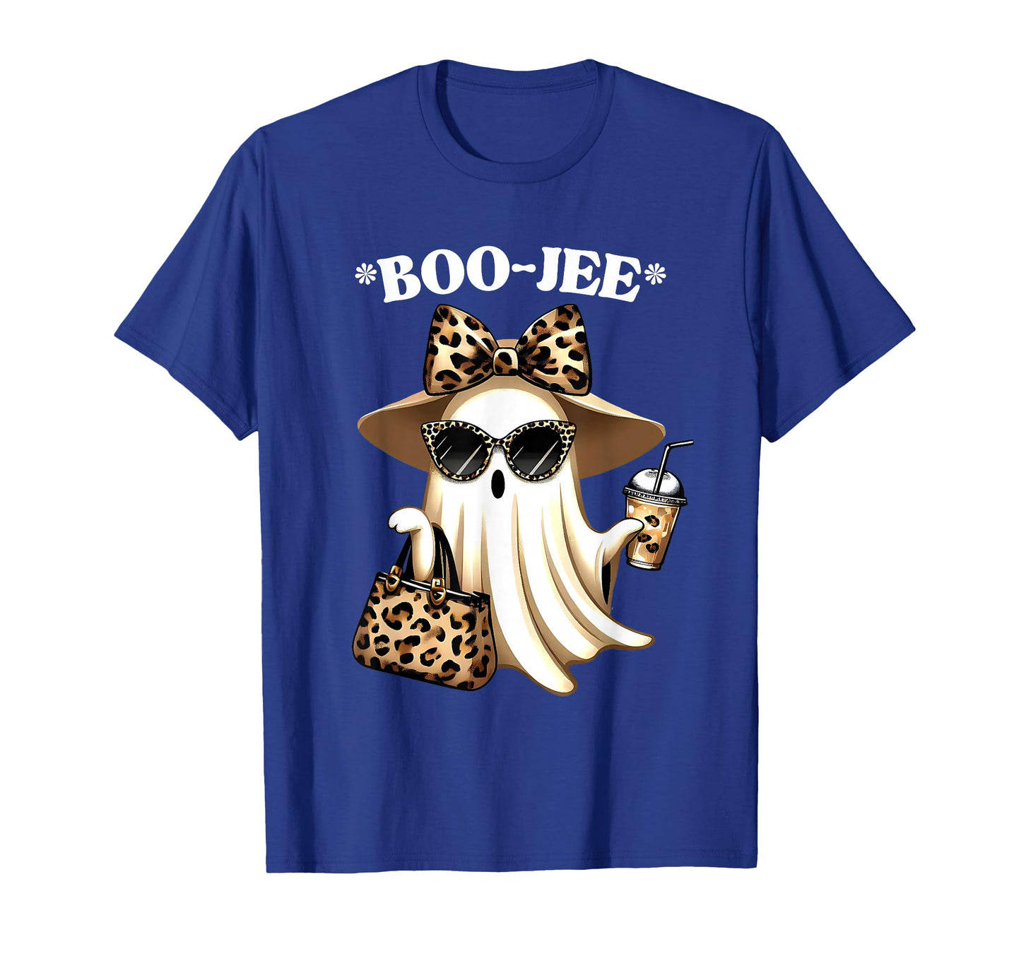 Coquette Leopard Ghost Coffee Boo-JEE Halloween Boujee Ghost T-Shirt