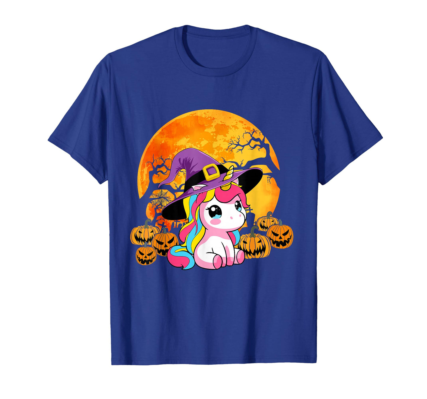 Cute Halloween Unicorn Witch Pumpkin Girls Women School T-Shirt