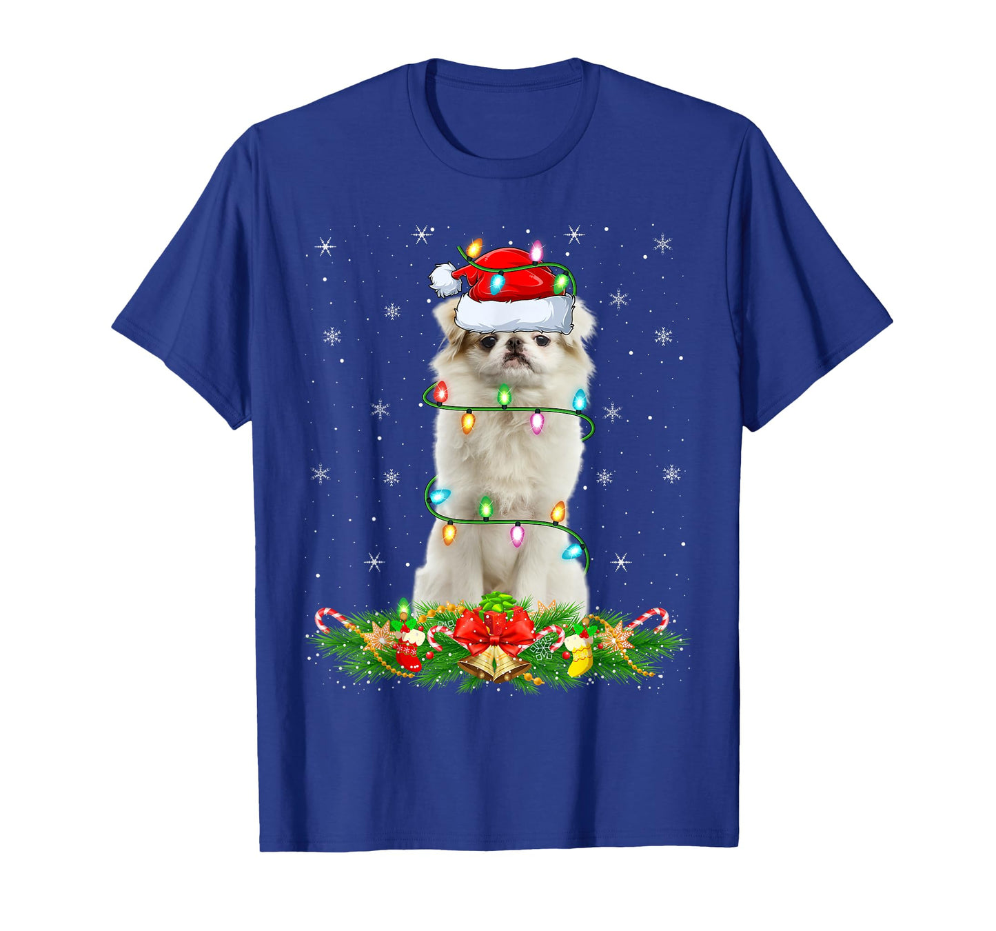 Japanese Chin Dog Christmas Lights Funny Santa Hat Xmas T-Shirt